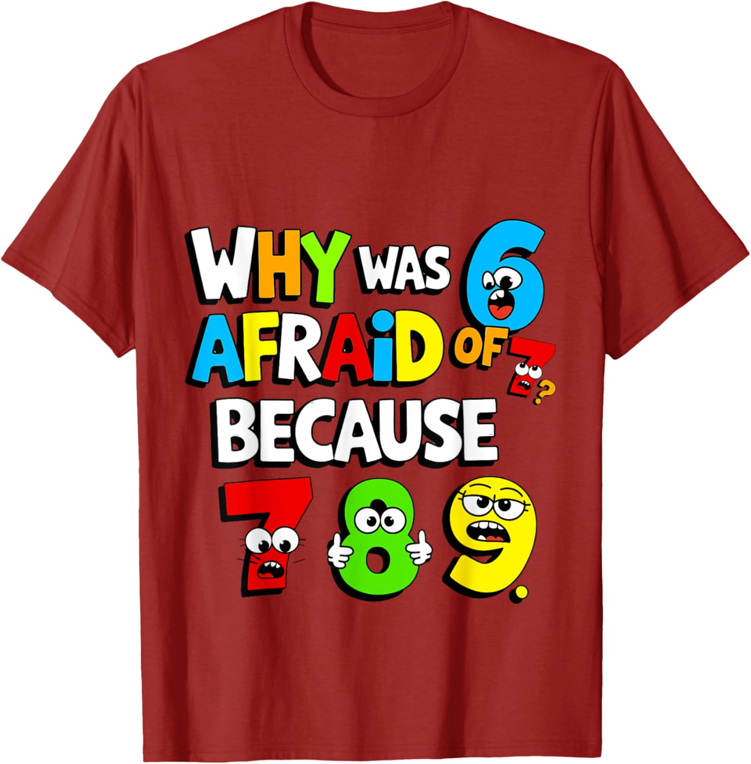Funny Math Day T-Shirt Kids Why Was 6 Afraid of 7 Costume - 20