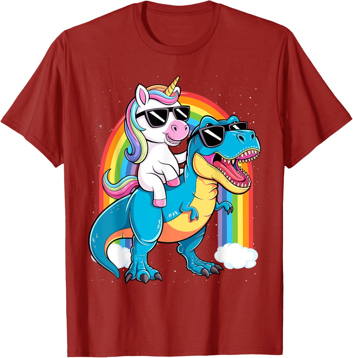 Unicorn Riding T Rex Dinosaur T-Shirt for Kids and Adults Fun Tee - 2