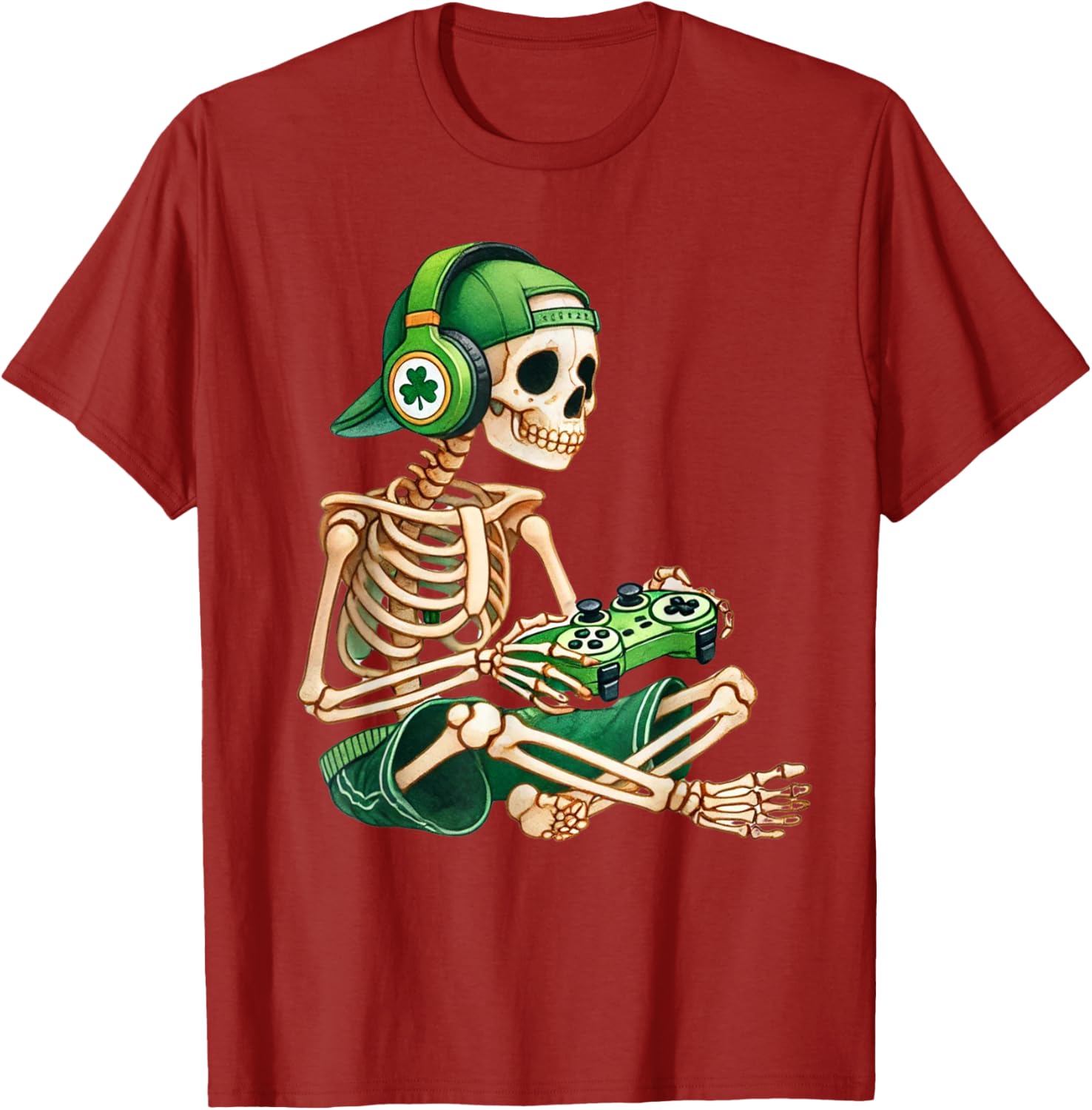 St Patricks Day Skeleton Leprechaun Gamer T-Shirt for Boys - 7
