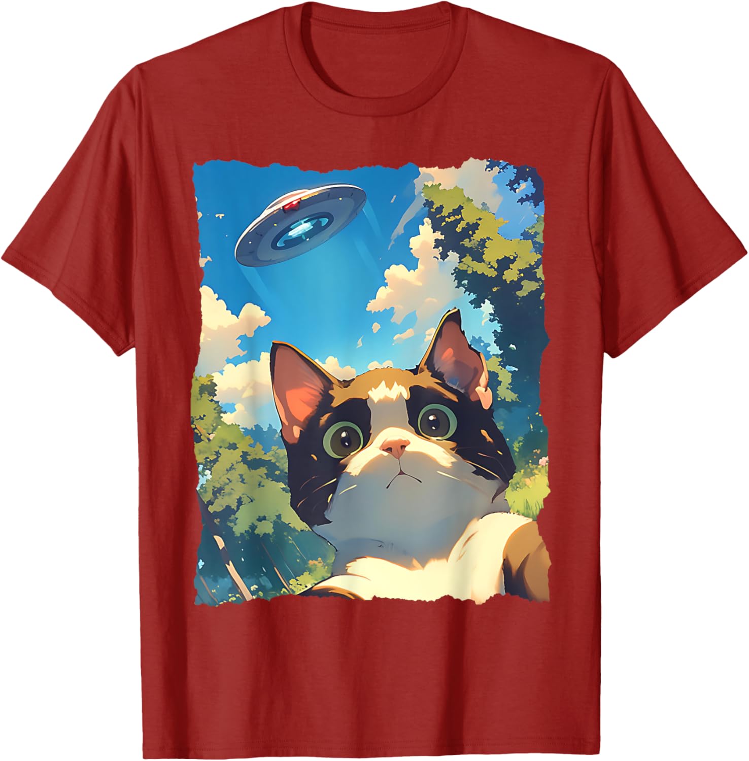 Funny Anime Cat UFO Selfie T-Shirt for Kids and Adults - Cute Clothing - 7