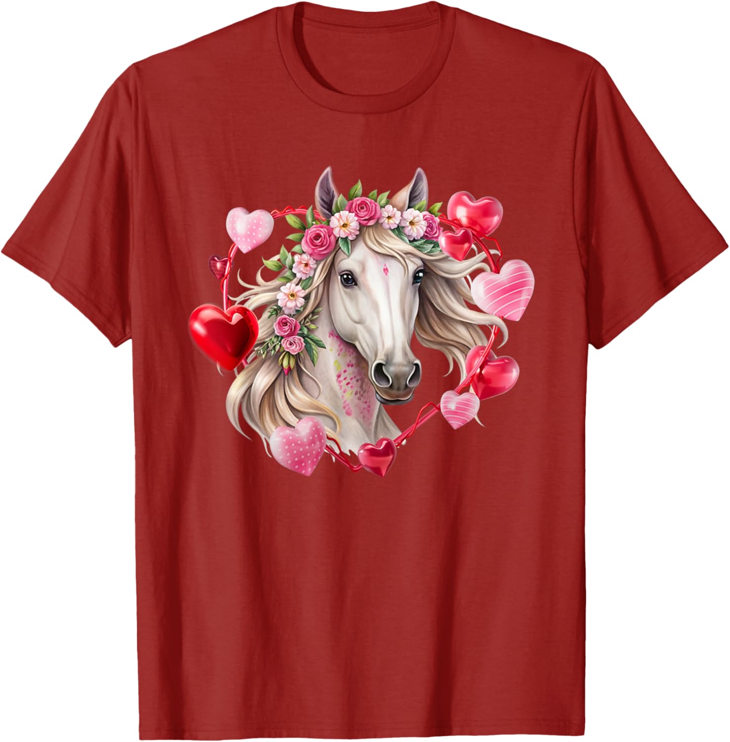 Happy Valentine's Day Equestrian T-Shirt with Horse and Hearts Design - 25