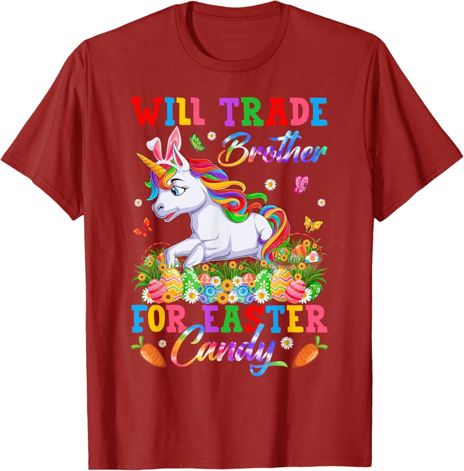 Funny Easter T-Shirt Will Trade Brother for Unicorns and Candy Eggs - 11