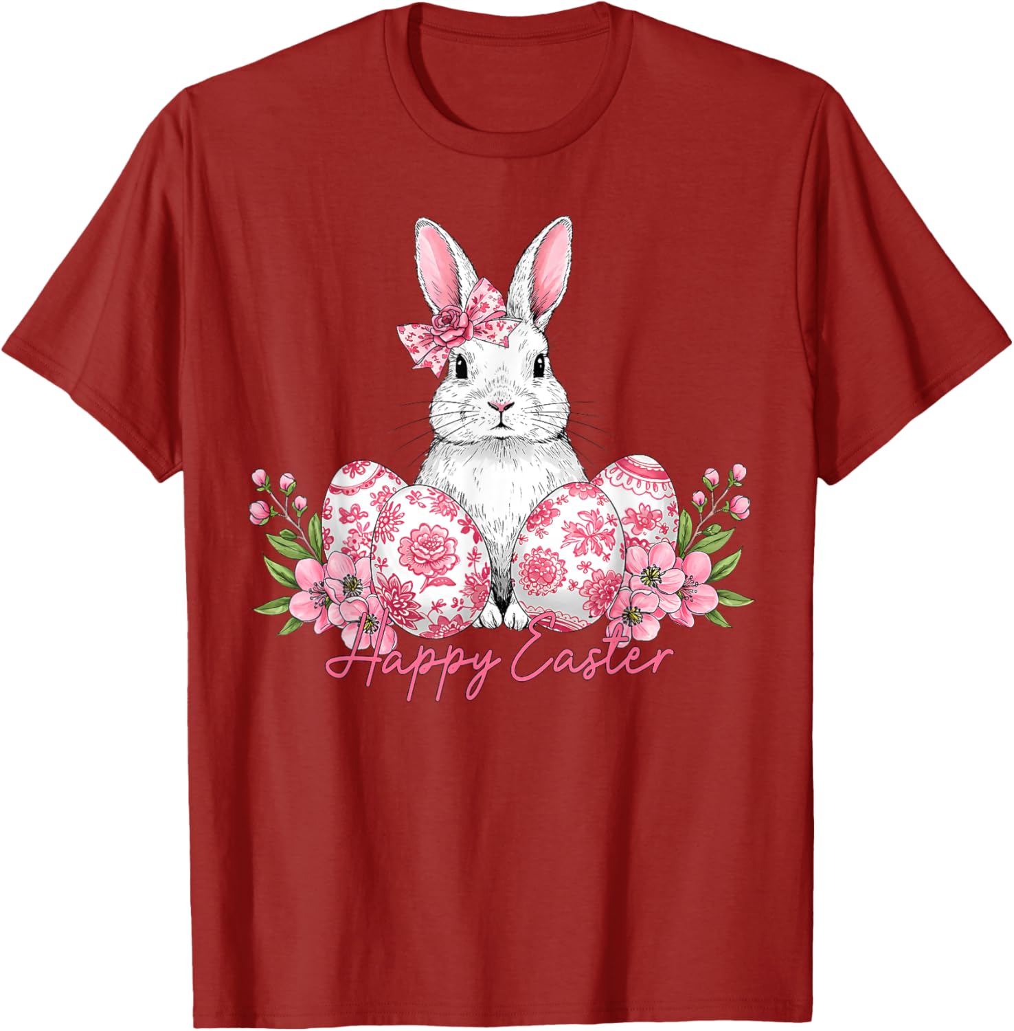 Happy Easter Chinoiserie Floral Bunny Bow T-Shirt for Festive Style - 5