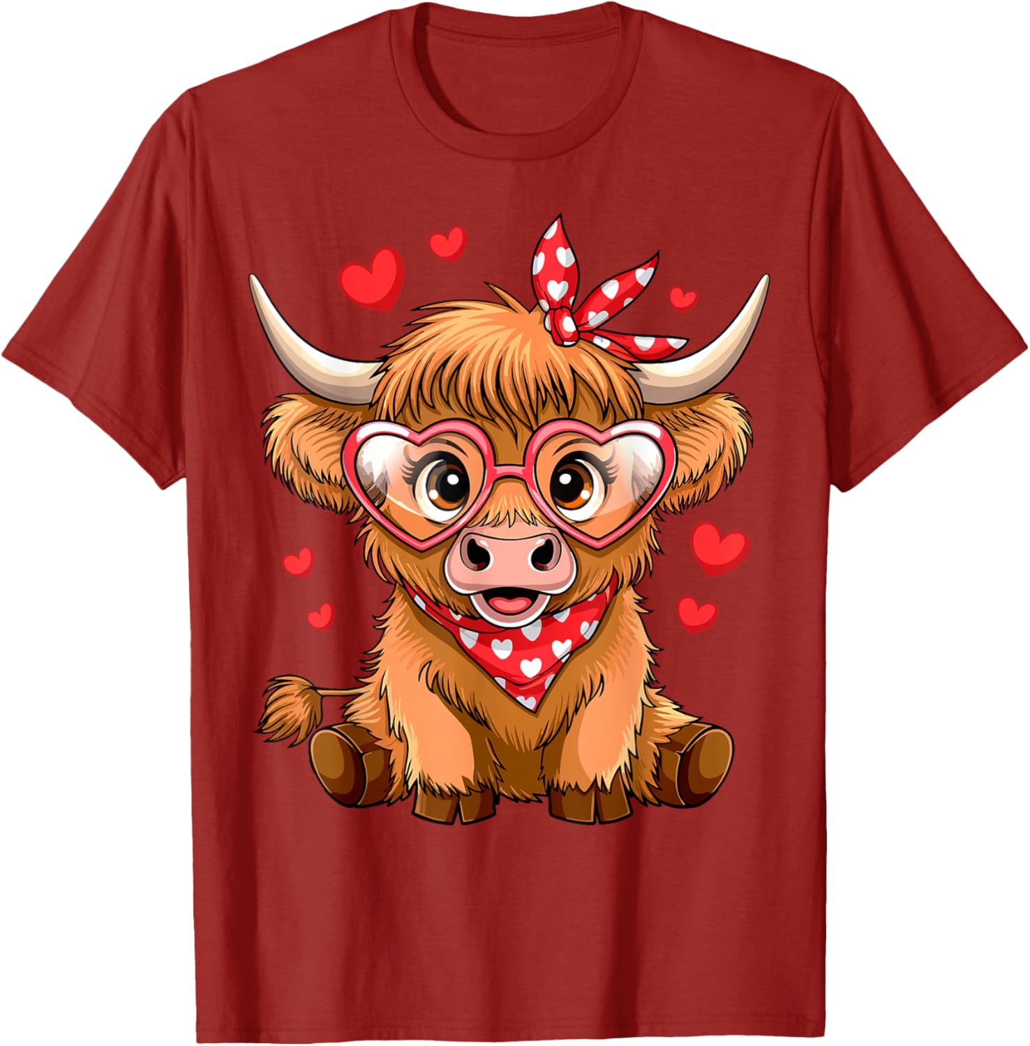Funny Highland Cow Valentine's Day T-Shirt with Heart Design for Women - 2