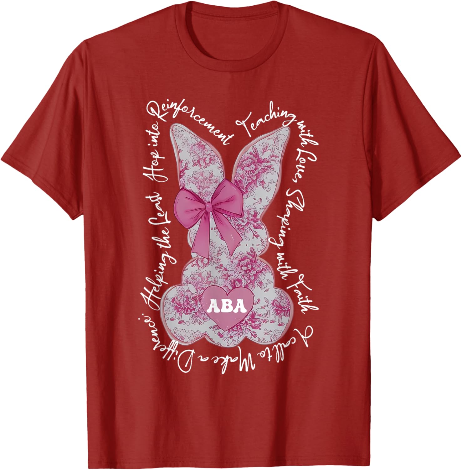 Coquette Pink Floral Bunny Easter T-Shirt for ABA Therapists and RBTs - 10