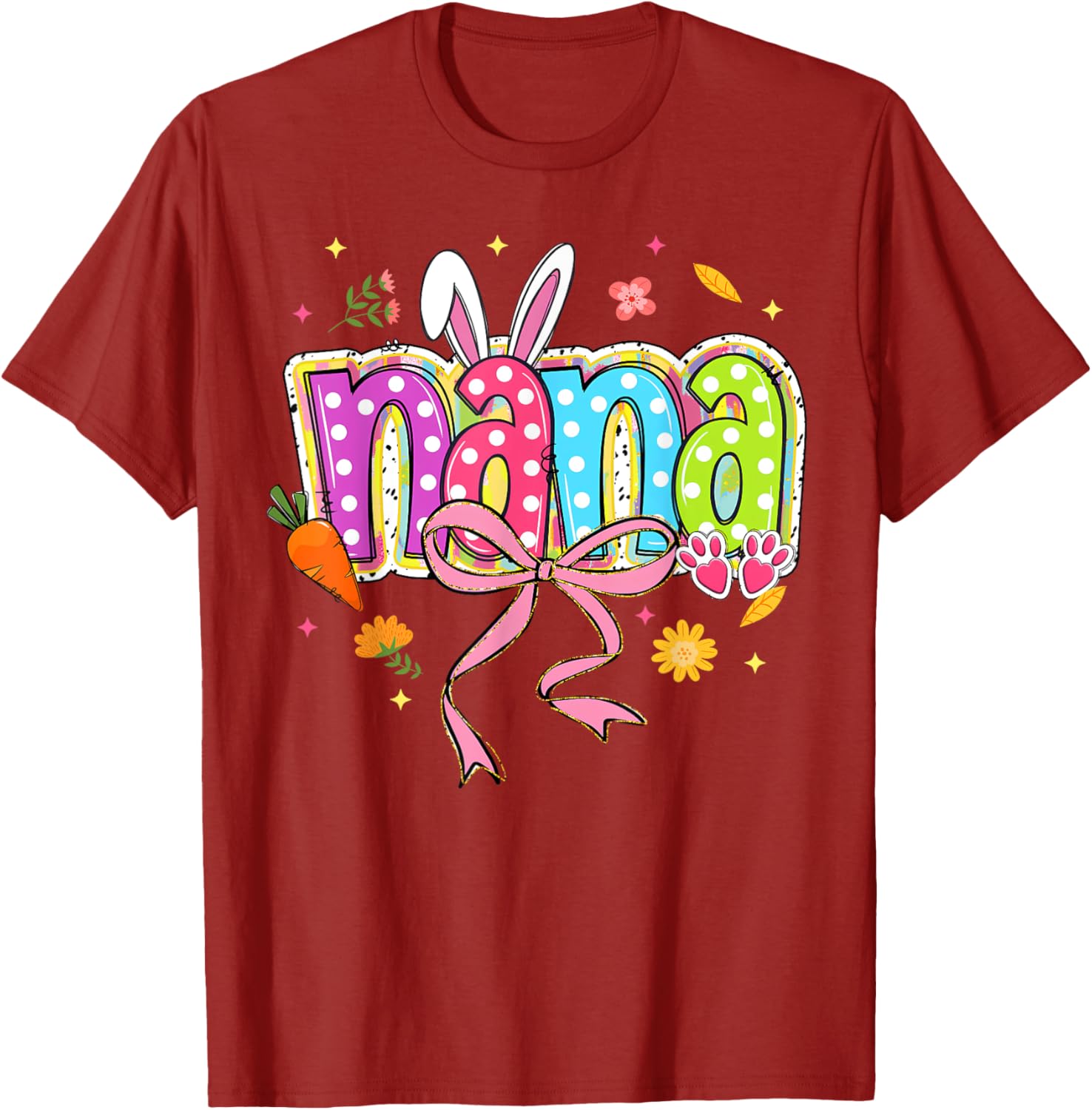 Coquette Bow Nana Bunny Easter T-Shirt for Grandma with Boho Florals - 5