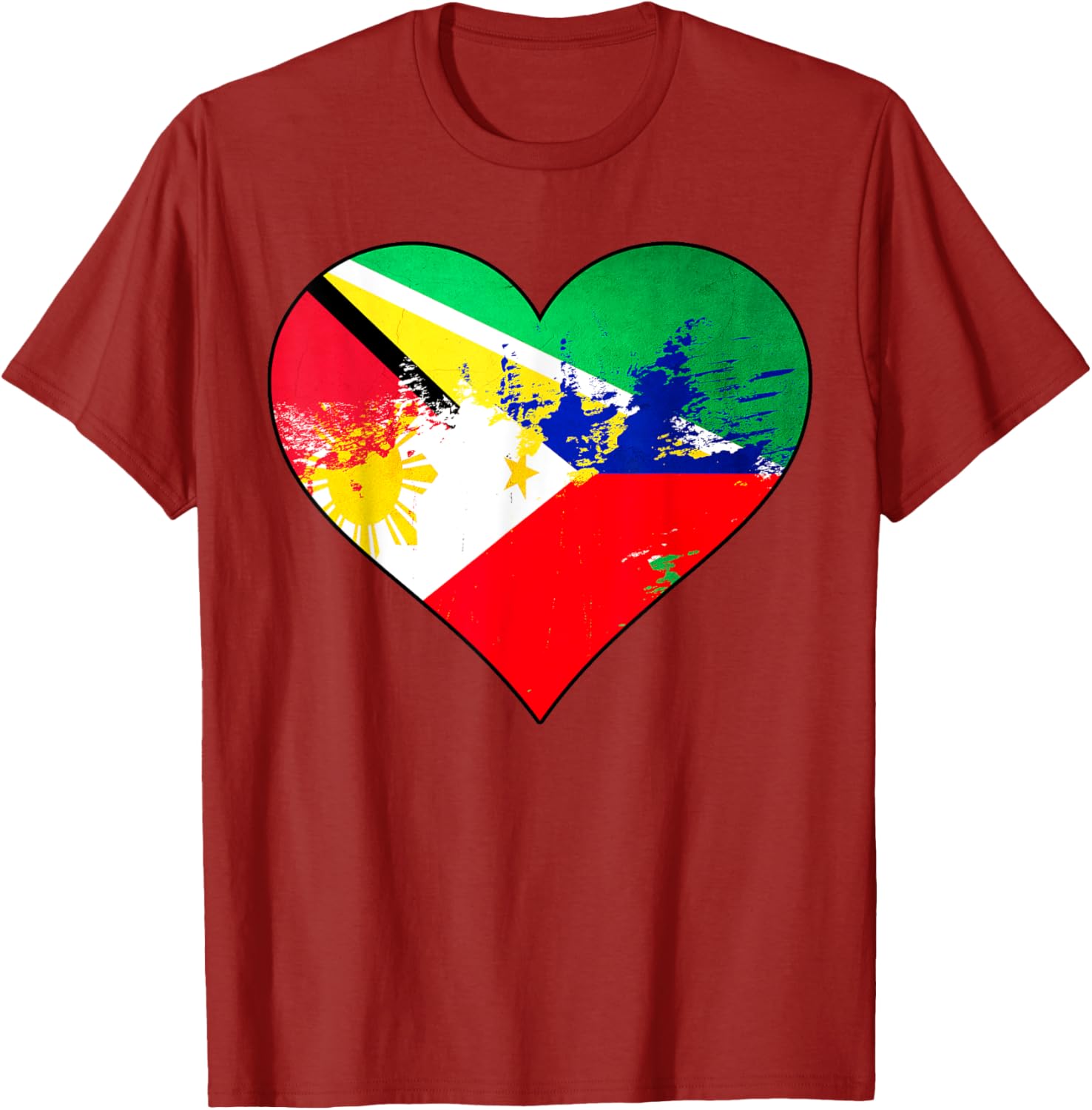 Guyanese and Filipino Heart Heritage Flag T-Shirt for Pride and Comfort - 2
