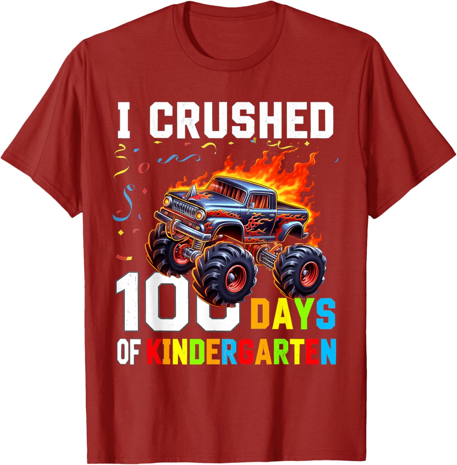 I Crushed 100 Days of Kindergarten Monster Truck Boys T-Shirt for Fun! - 2