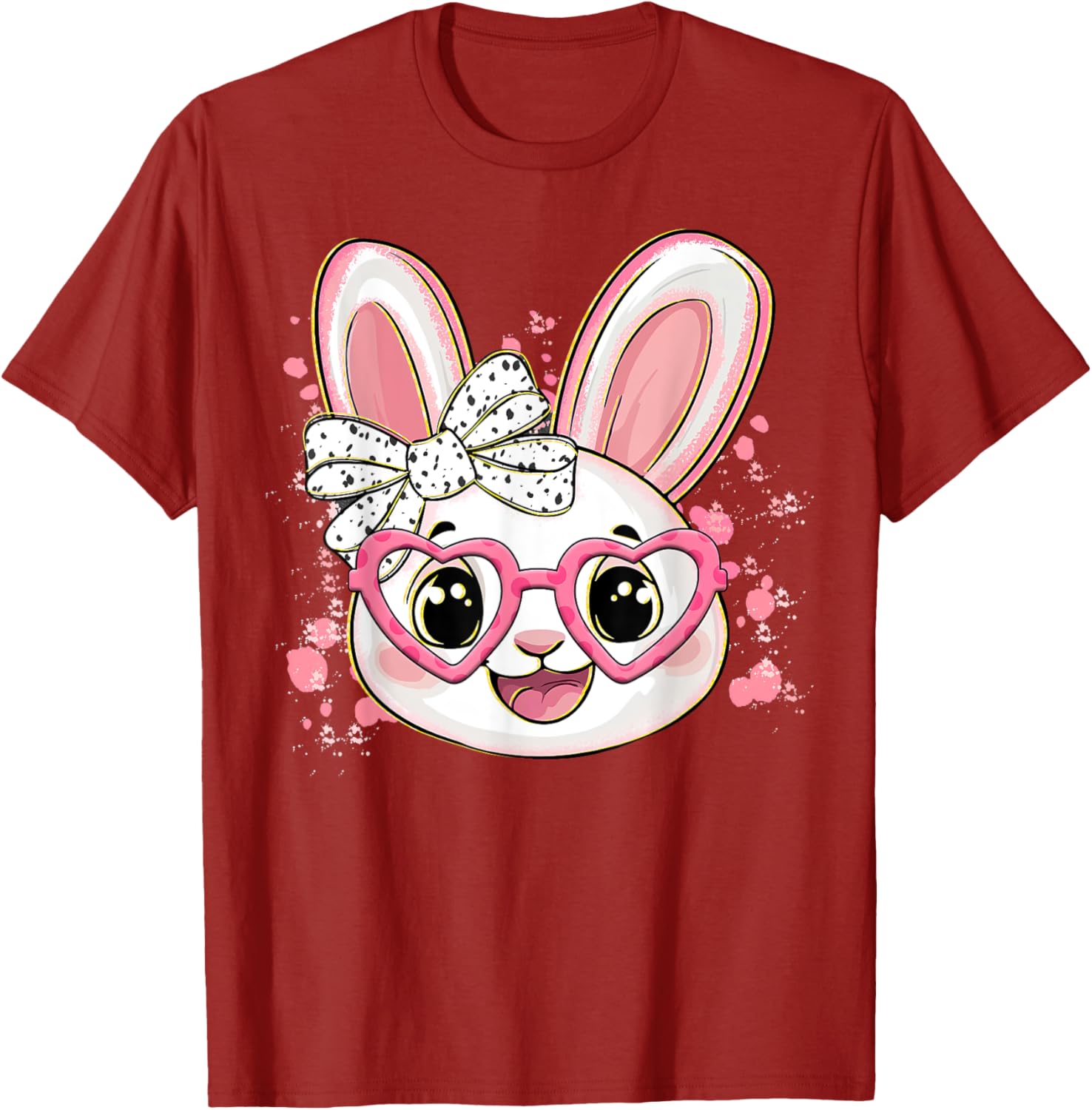 Happy Easter Bow Bunny Glasses T-Shirt for Women and Girls - 23