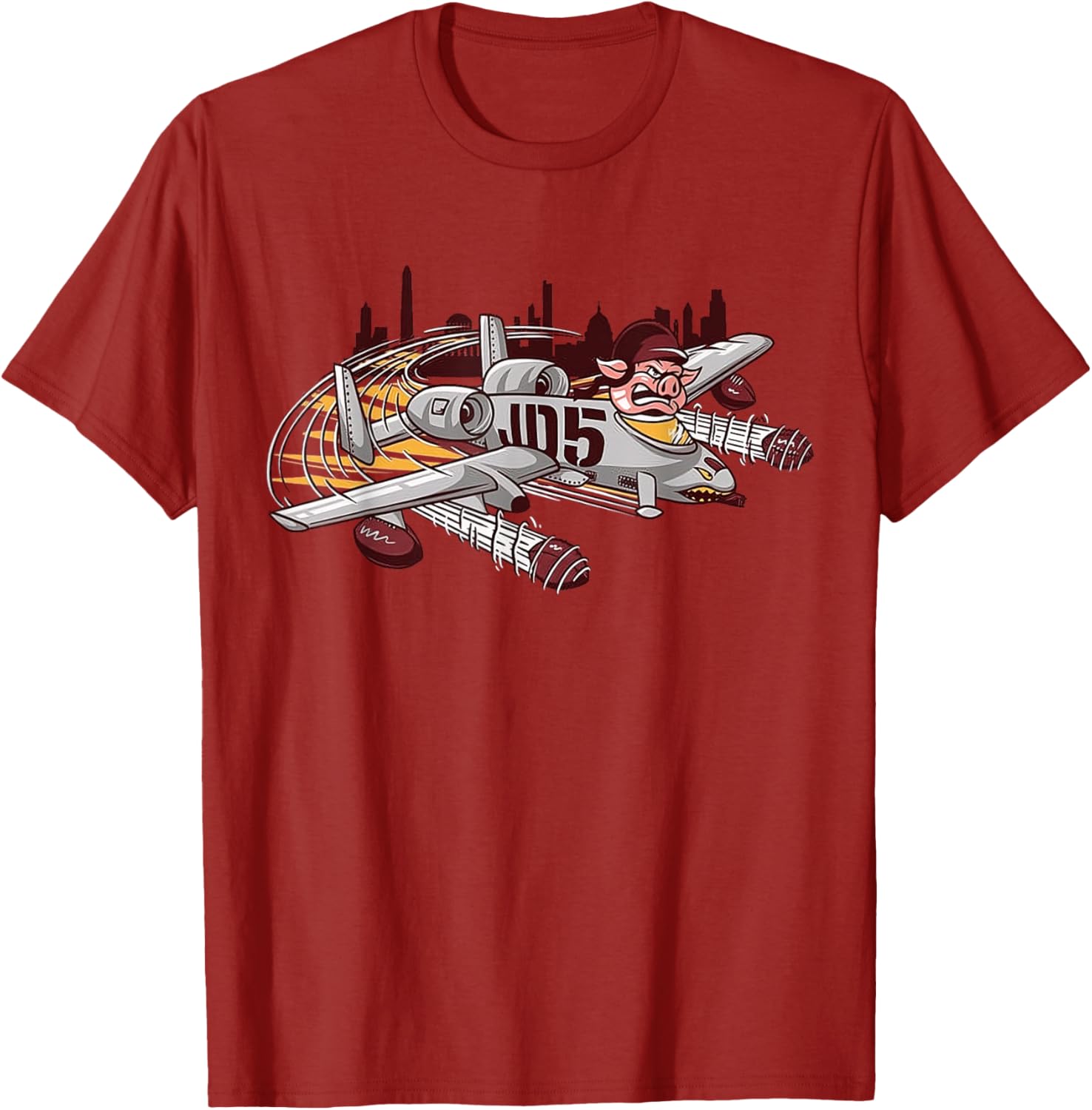 JD5 Red Cartoon Plane T-Shirt for Adults - Unisex Crew Neck Short Sleeve - 3