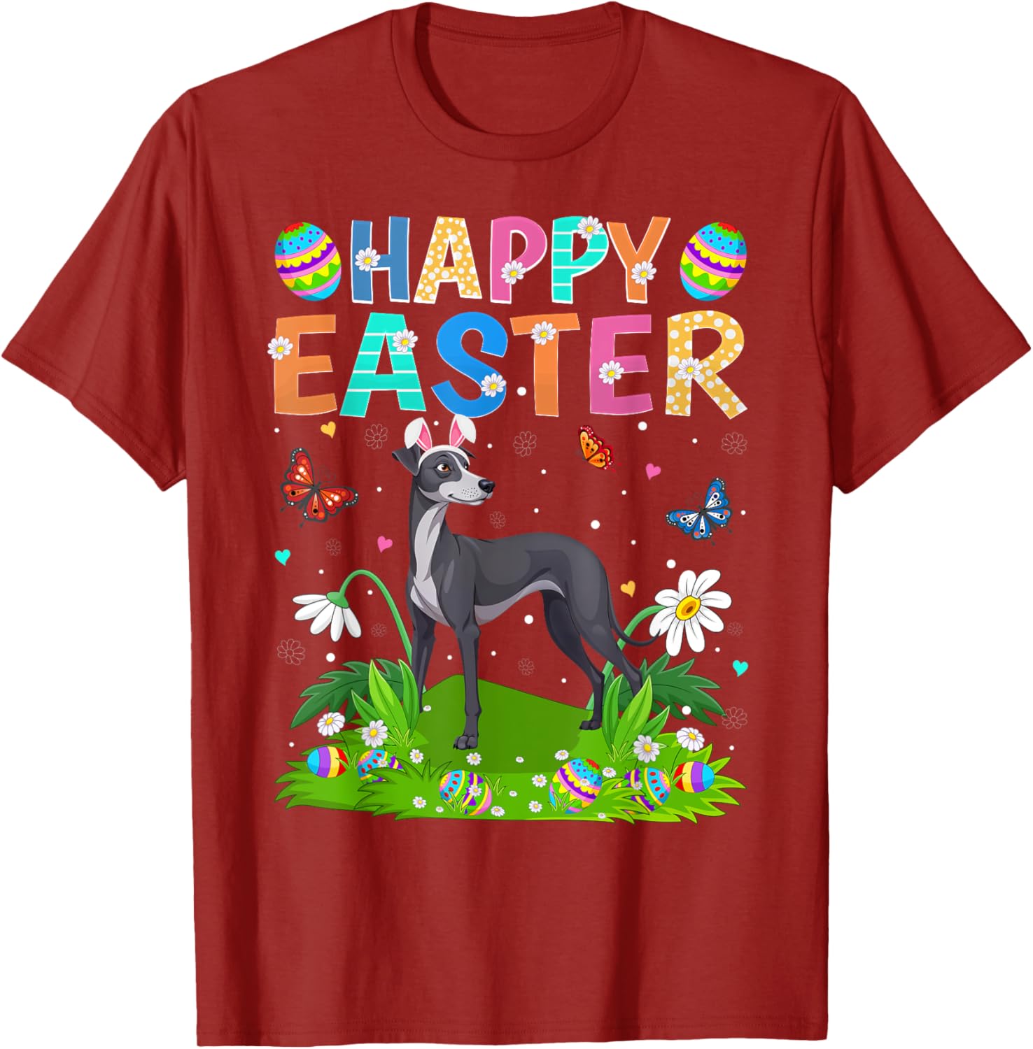 Greyhound Easter Egg Hunt T-Shirt with Bunny Ears for Dog Lovers - 25
