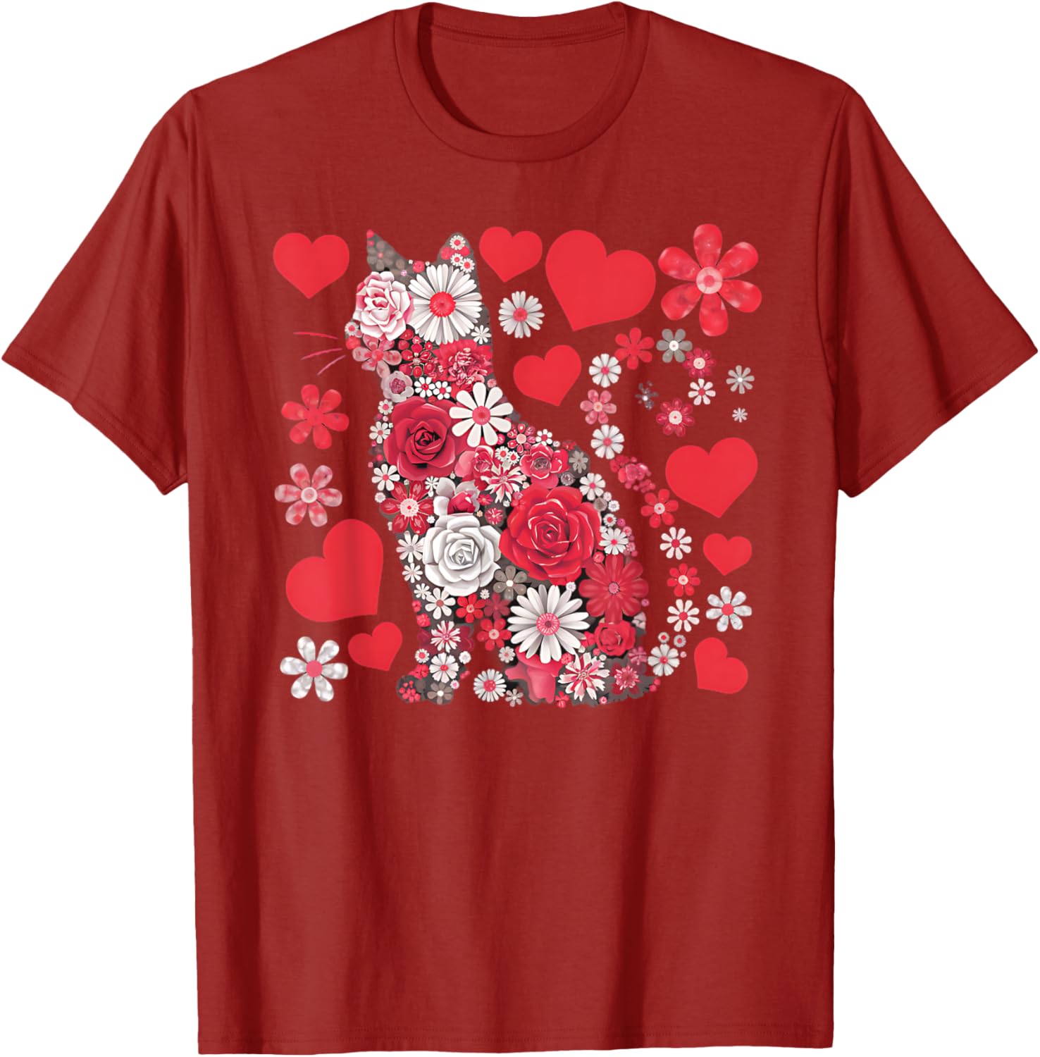 Cute Cat Floral Hearts Valentine’s Day T-Shirt for Kids and Adults - 8