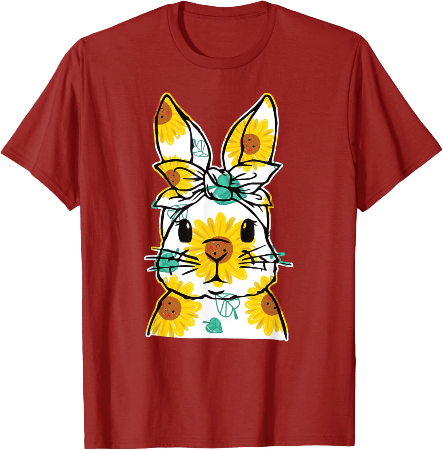 Happy Easter Bunny Sunflower Women's T-Shirt Cute Rabbit Face Design - 20