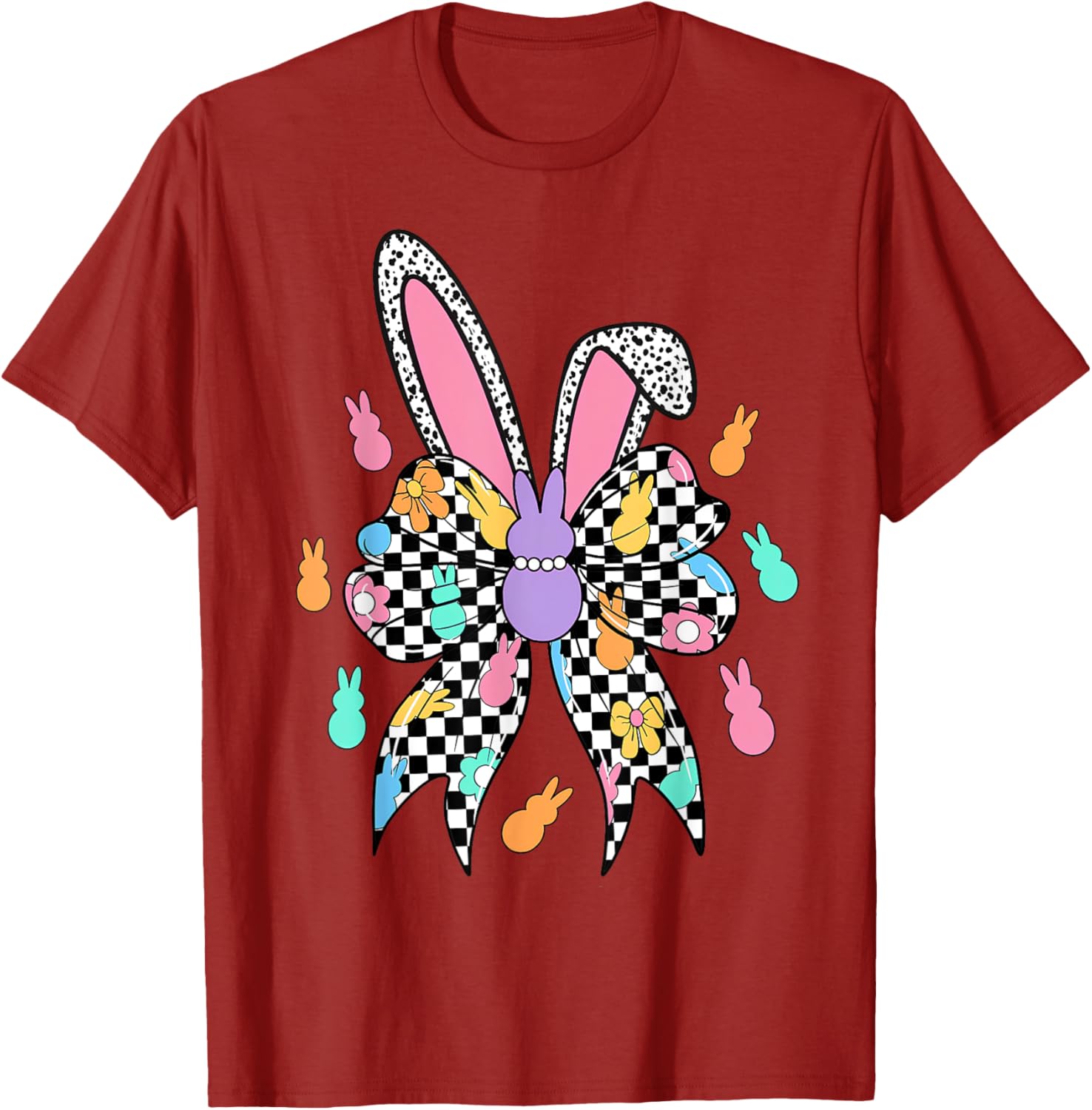 Happy Easter Bunny Bow Ears T-Shirt for Women and Girls – Cute Coquette Style - 2