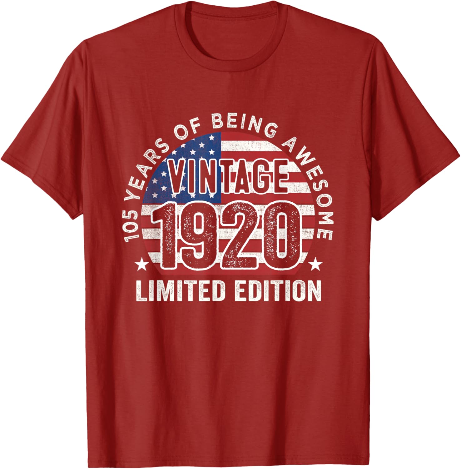 Vintage 1920 105th Birthday Gift T-Shirt for Men with USA Flag Design - 2