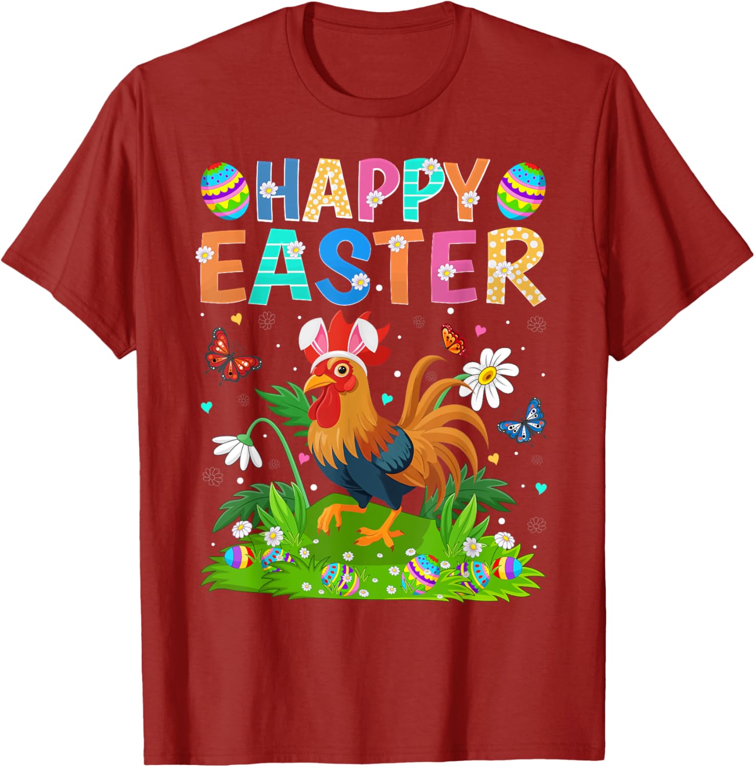Rooster Happy Easter Egg Hunt Bunny Ear T-Shirt for Easter Sunday Fun - 13
