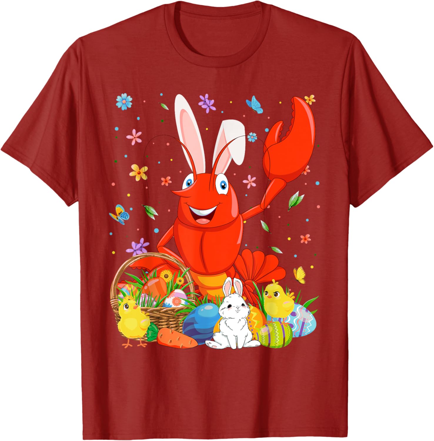 Cute Crawfish Bunny Ears Easter Eggs Basket T-Shirt for Happy Easter Day - 6
