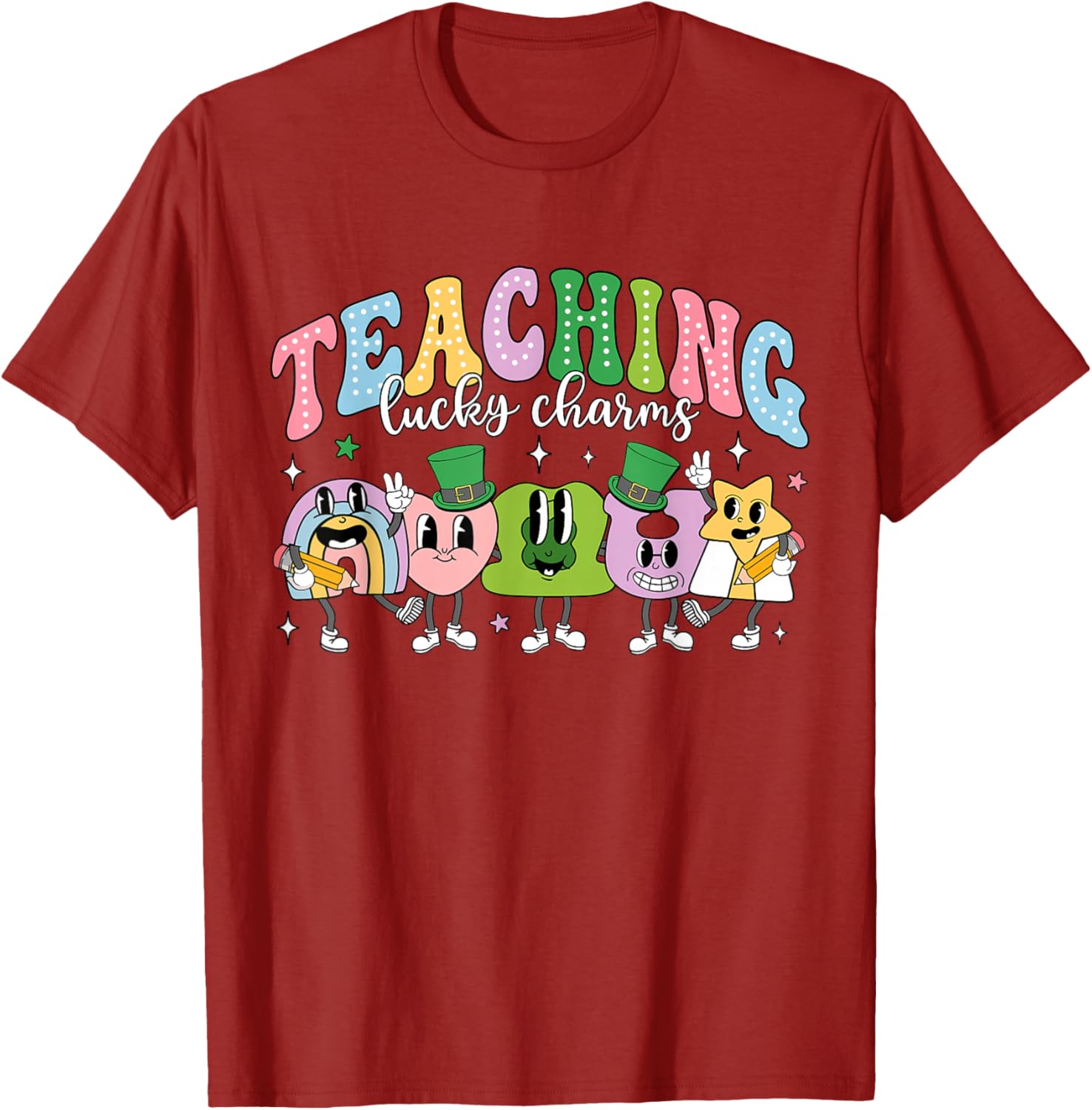 Funny Retro St Patricks Day T-Shirt for Teachers with Lucky Charms Design - 27