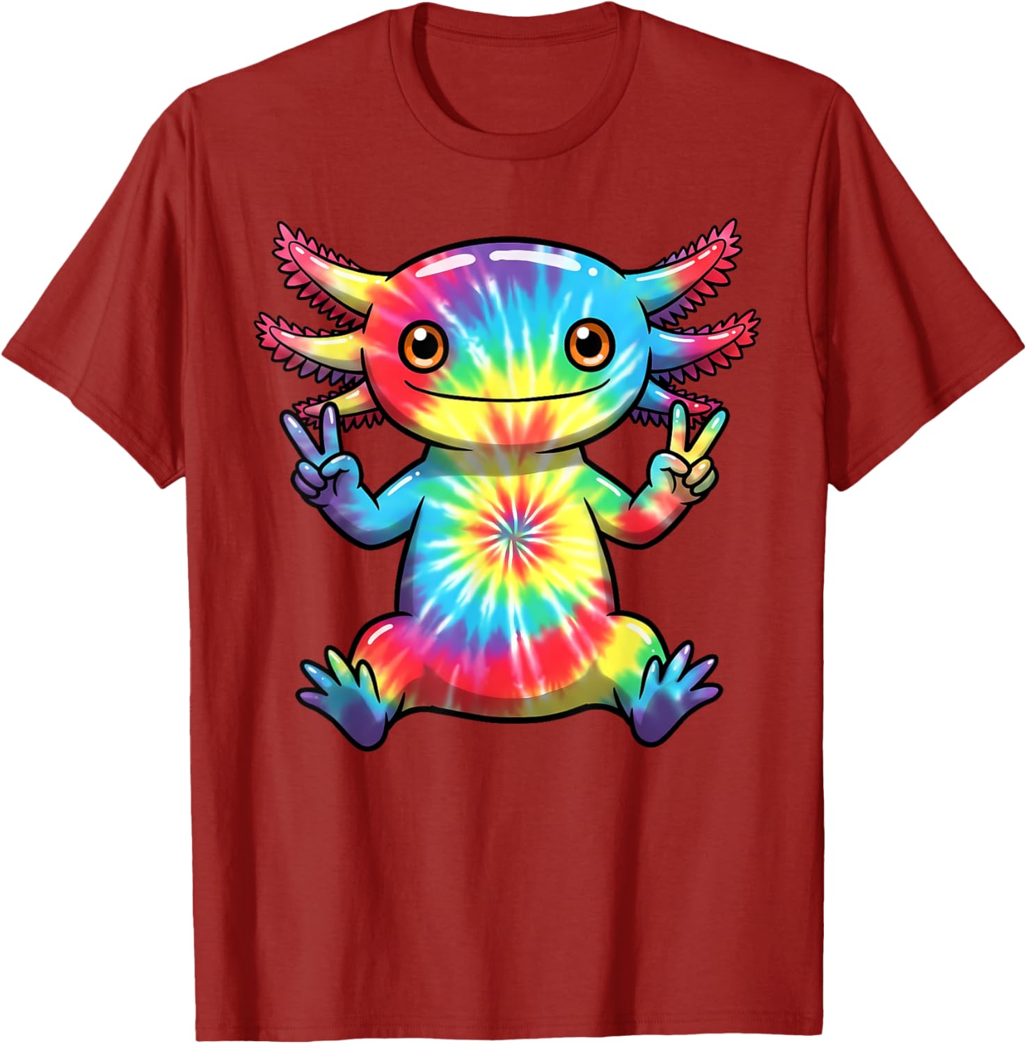 Cute Axolotl Peace Sign Tie-Dye T-Shirt for Colorful Hippie Vibes - 9