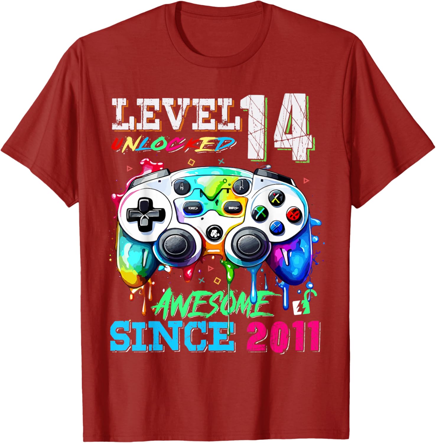 14th Birthday Boy T-Shirt Level 14 Unlocked Awesome Since 2011 - 2