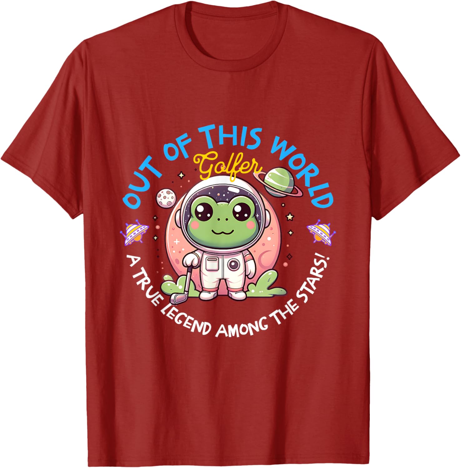 Out Of This World Golfer Frog Astronaut T-Shirt for Fun Golf Lovers - 16