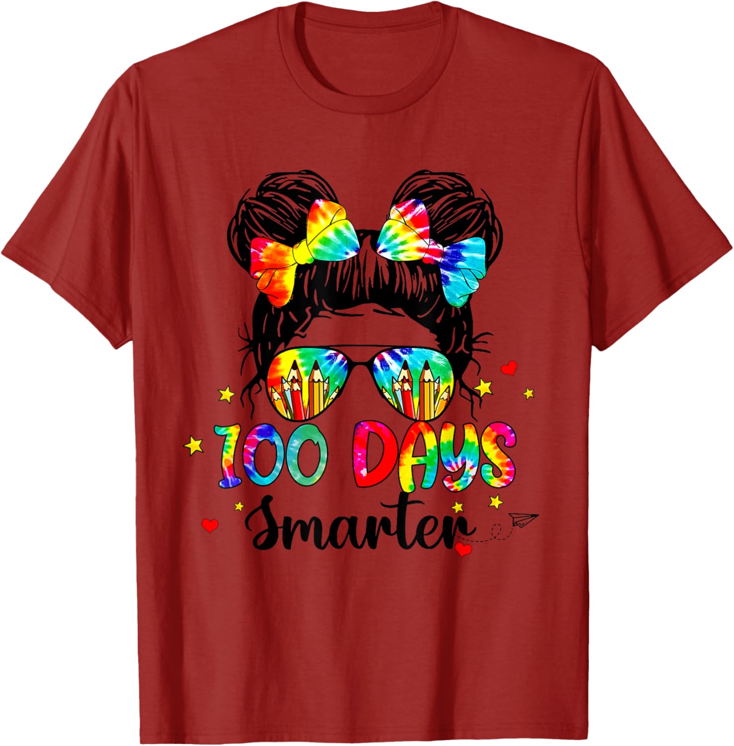 Cute Tie Dye Messy Bun 100 Days of School Shirt for Kids - 8