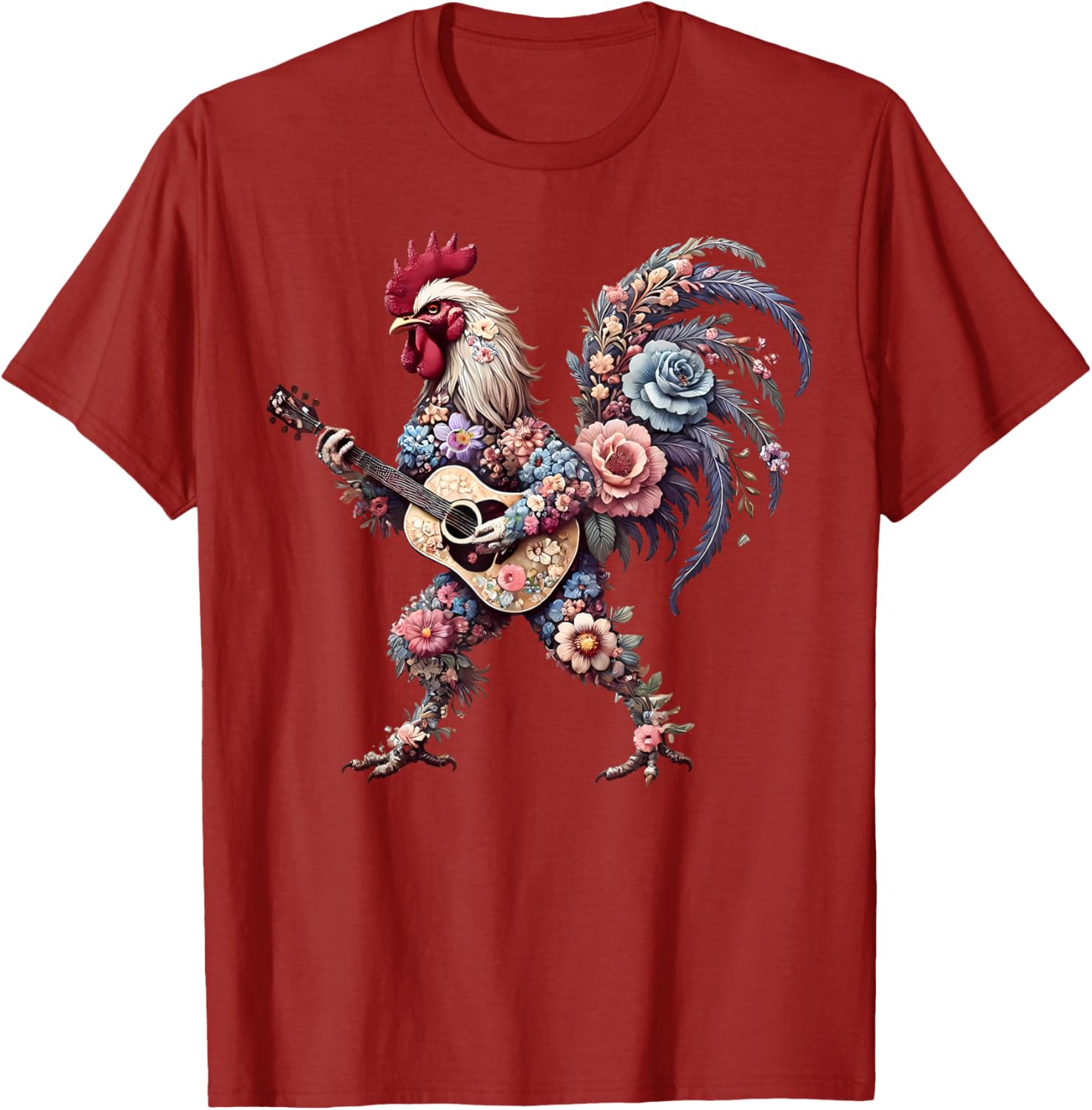 Funny Floral Rooster Guitarist T-Shirt Perfect for Music Lovers - 17