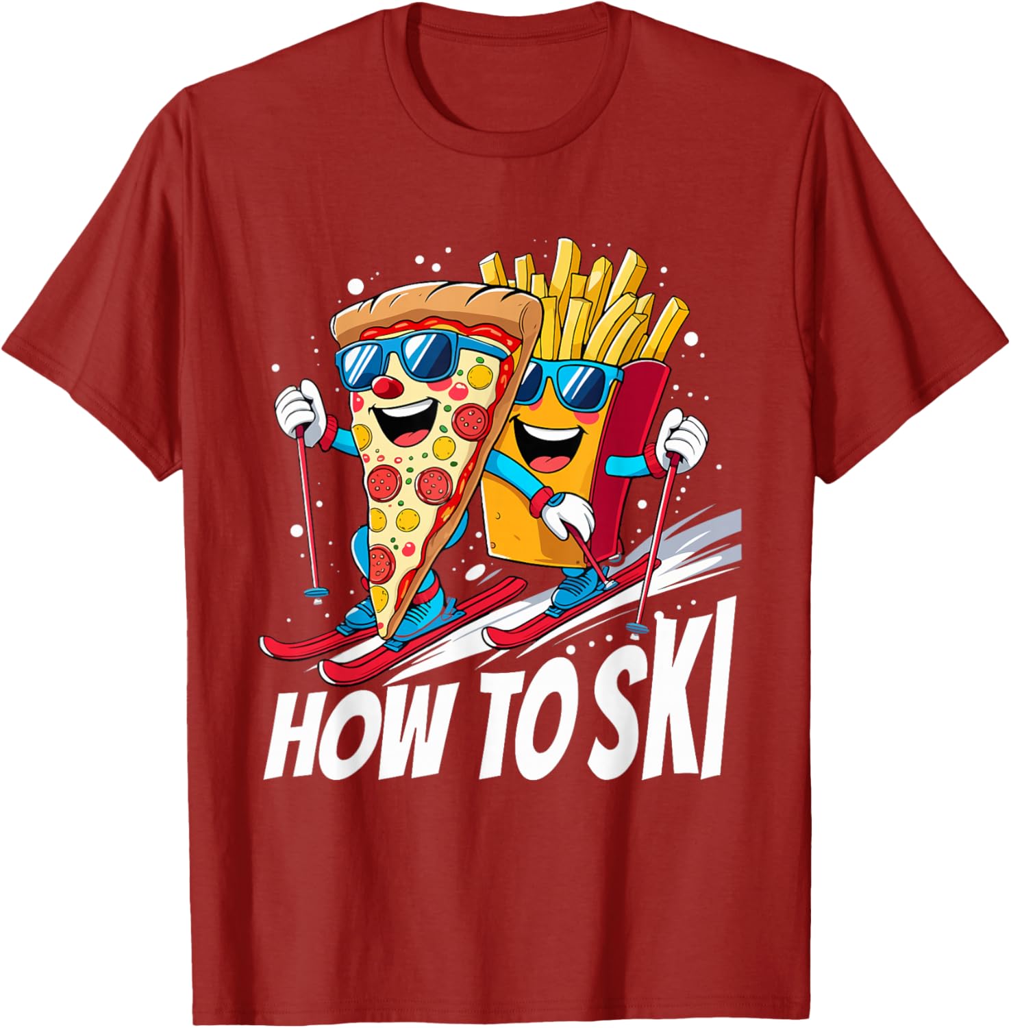 Funny Pizza French Fries Skiing T-Shirt for Ski Lovers and Enthusiasts - 5