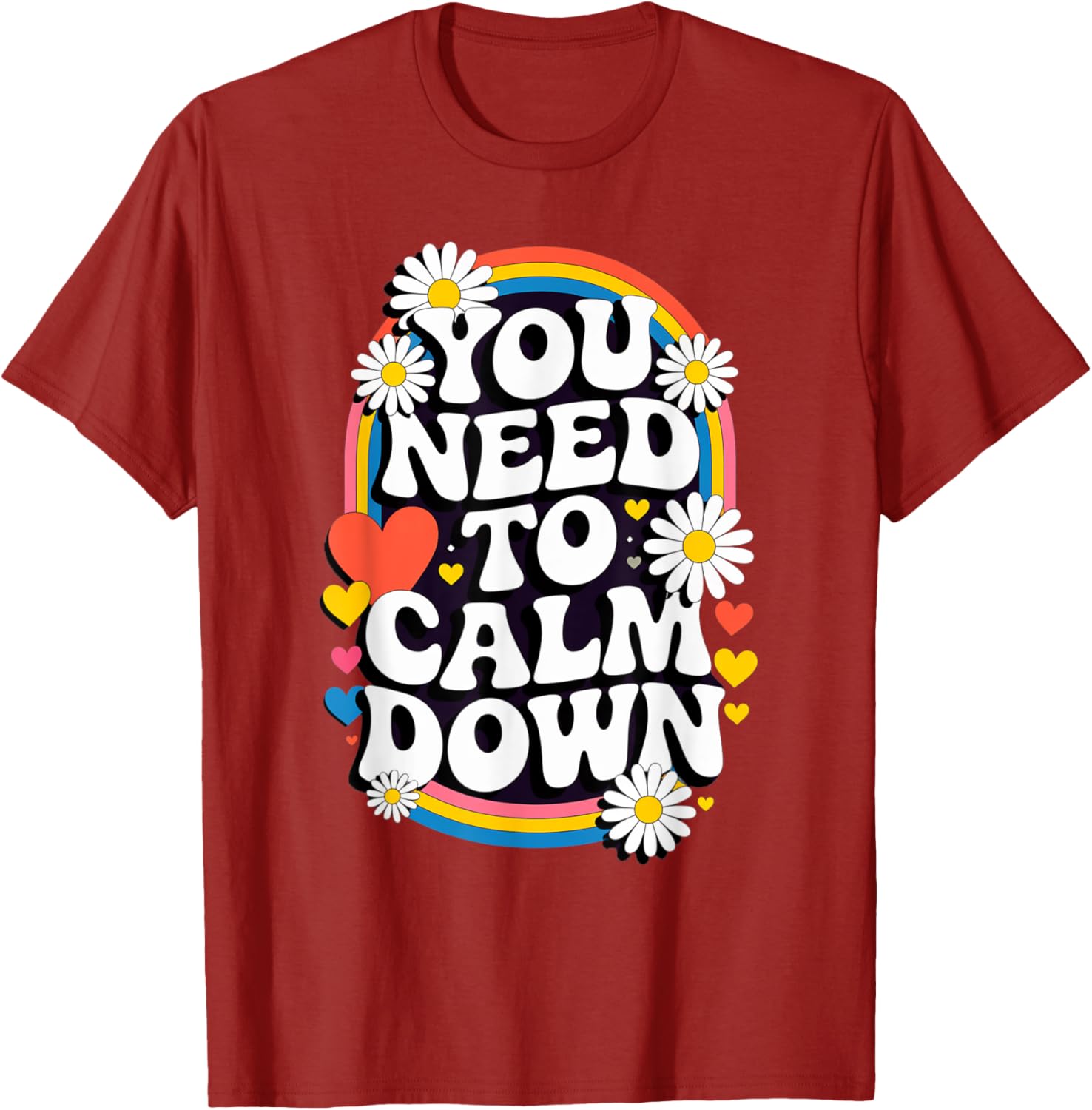 Groovy Rainbow Daisy T-Shirt for Calm Vibes and Fun Gifts - 7
