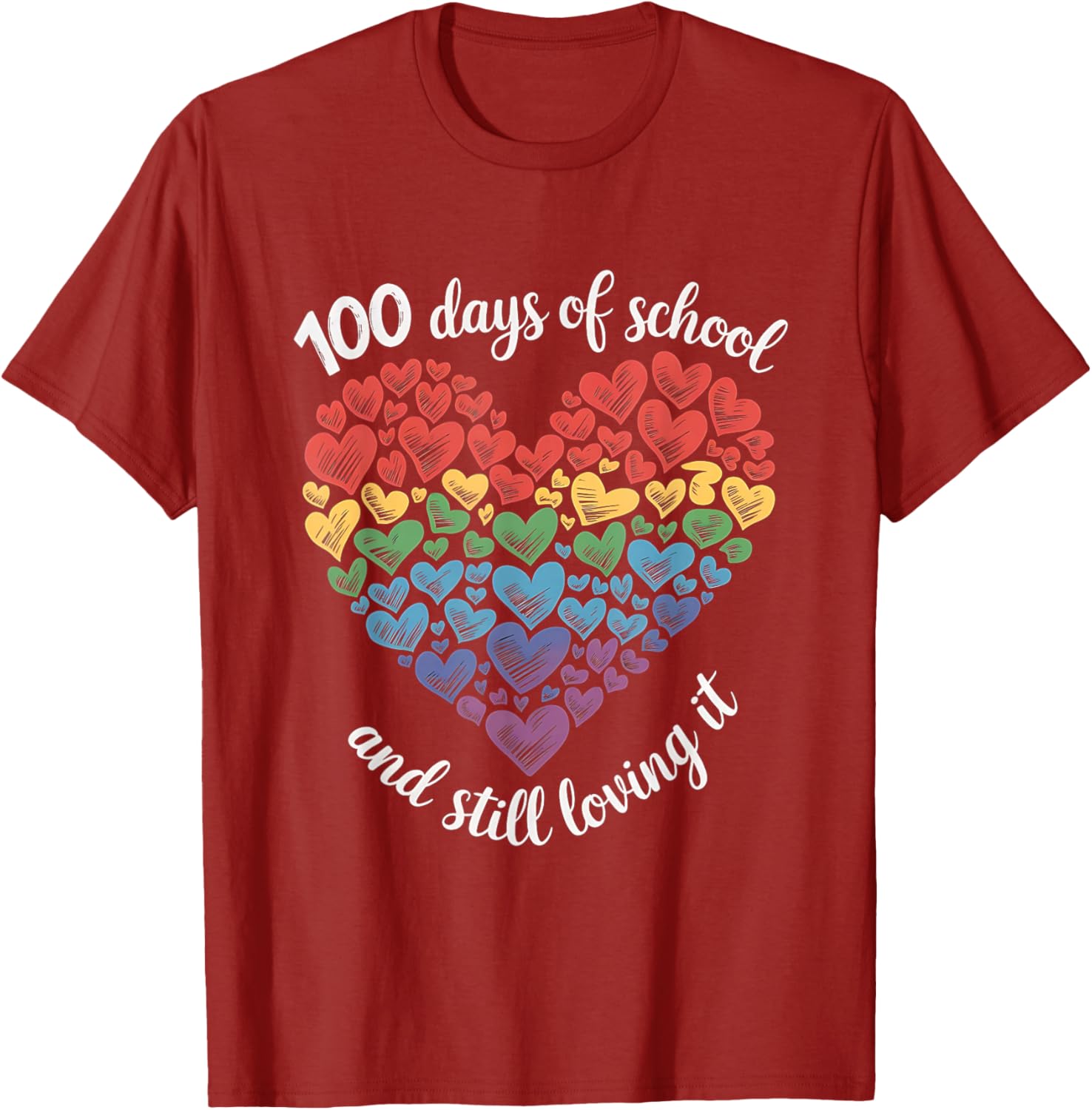 100th Day of School Rainbow Hearts T-Shirt for Kids and Teachers - 18