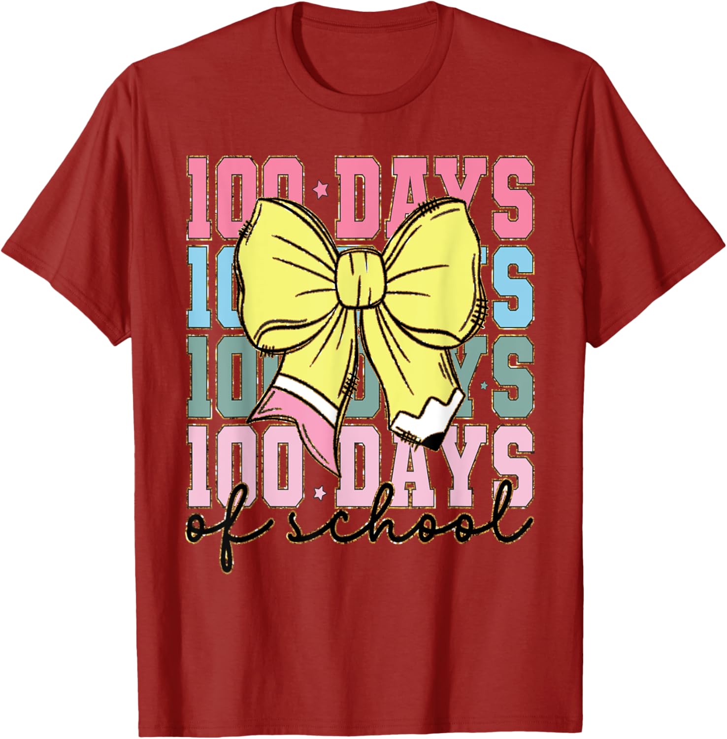 Cute 100 Days of School Coquette Bow T-Shirt for Girls - 11