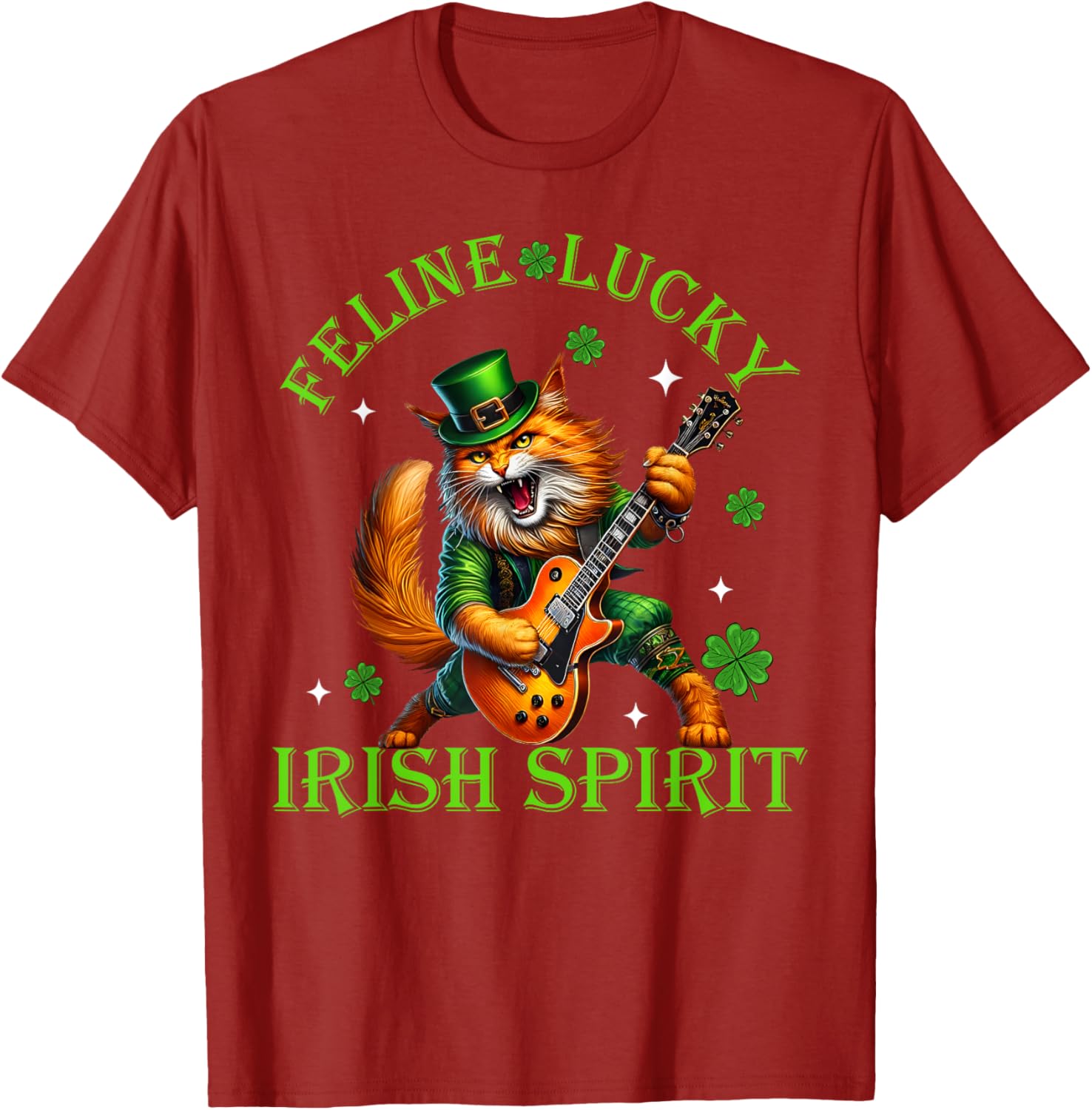 Feline Lucky St. Patrick's Day Cat Rocker T-Shirt for Men, Women, Kids - 7