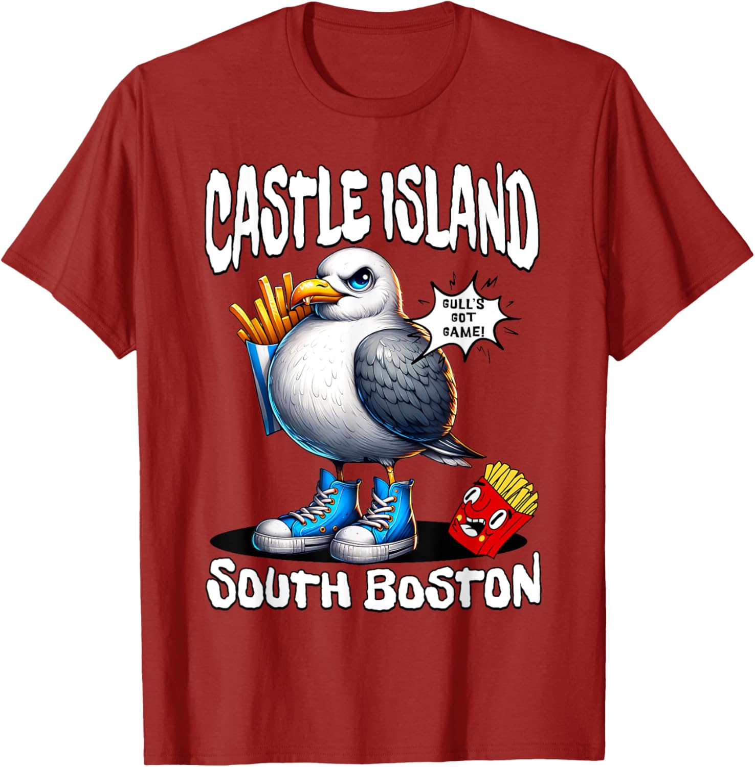 Funny Castle Island Seagull French Fries T-Shirt for Food Lovers - 14