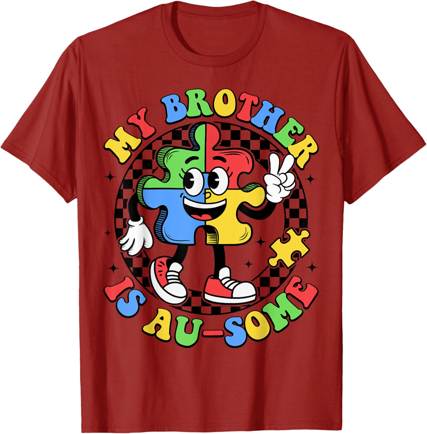 Retro My Brother is Awesome Autism Awareness T-Shirt for Sisters - 6