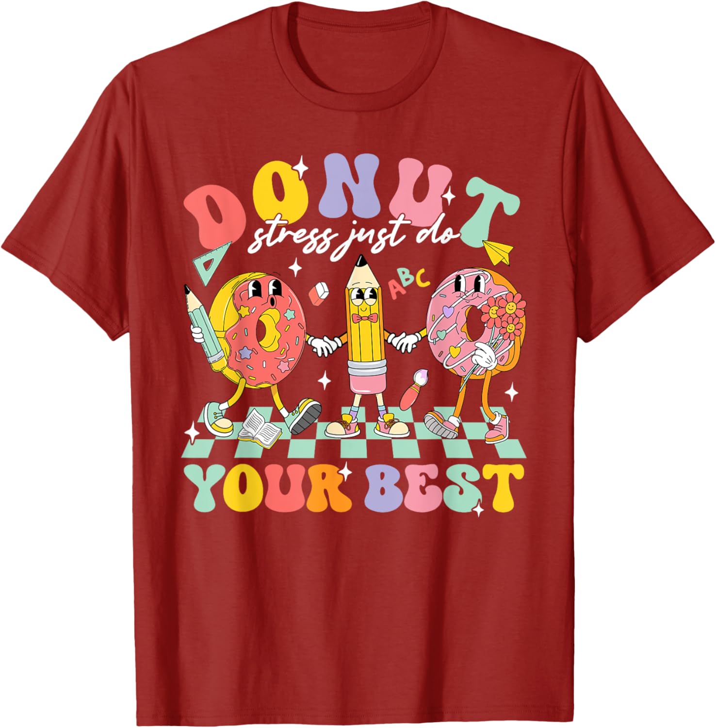Groovy Donut Stress Test Day T-Shirt for Kids and Teachers Fun Style - 14