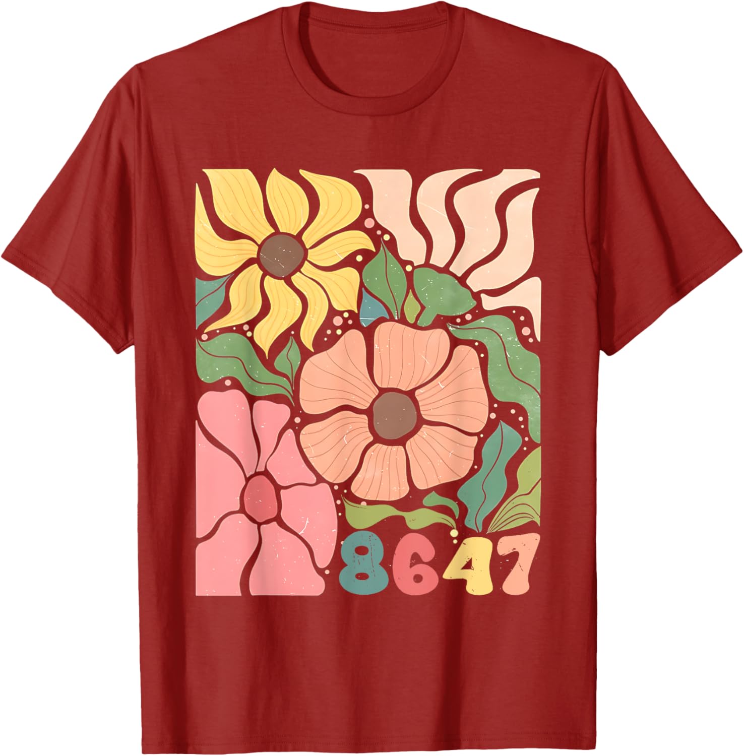 Boho Style Floral T-Shirt with Subtle Anti Trump Design for Women - 14