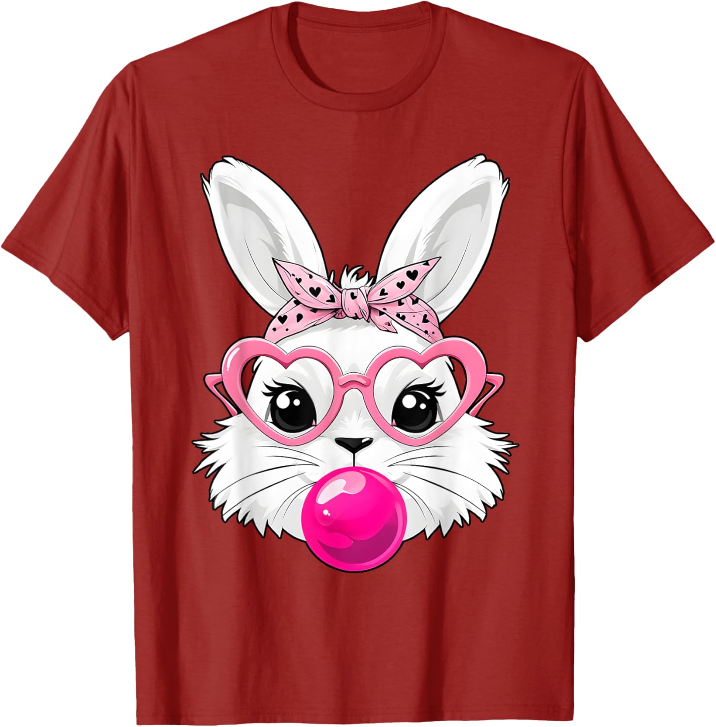 Cute Bunny Face T-Shirt with Heart Glasses for Easter Day Fun - 13