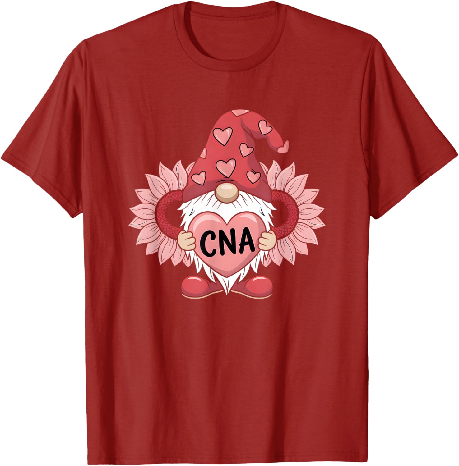 CNA Nurse Gnome Heart Sunflower Valentine's Day T-Shirt Gift Idea - 2