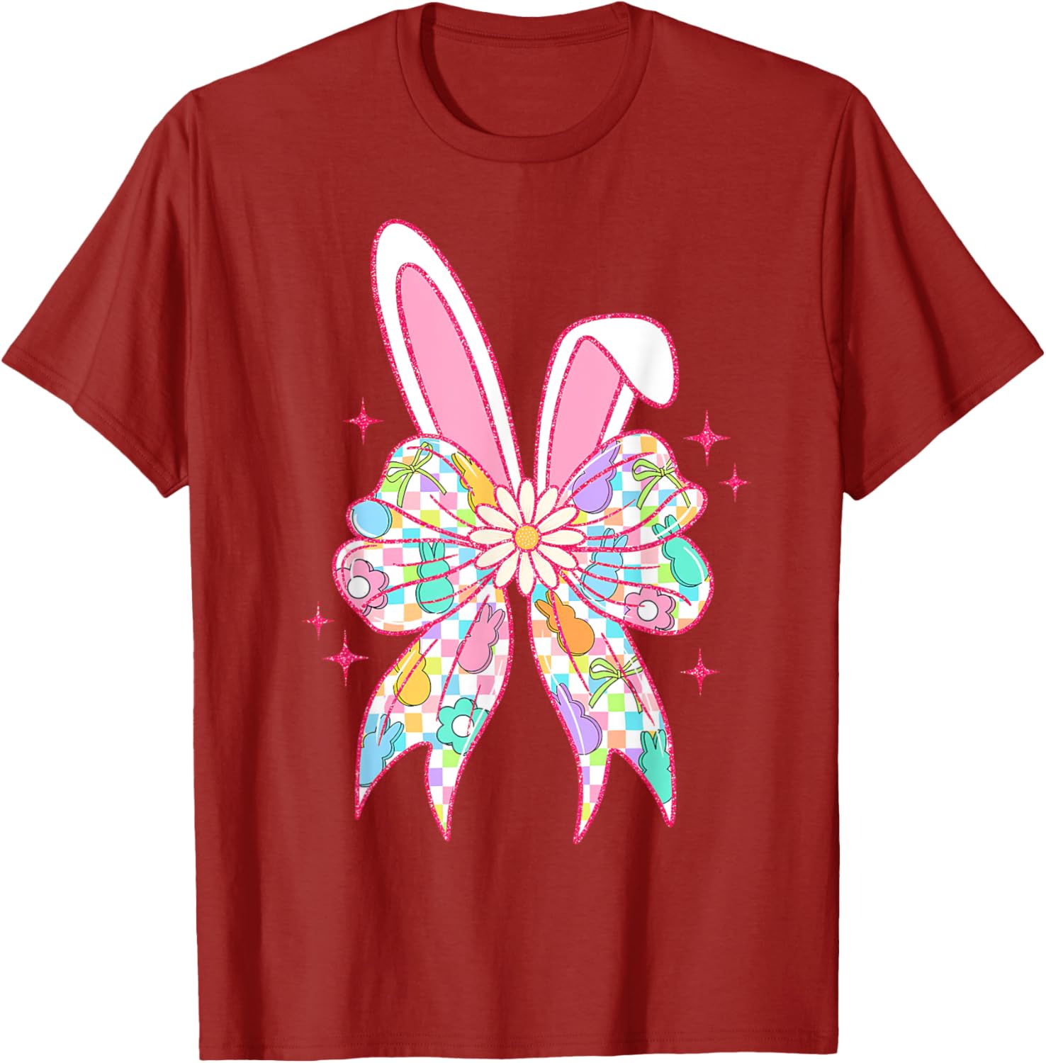 Groovy Checkered Bunny Bow Ears T-Shirt for Girls and Teens - 12