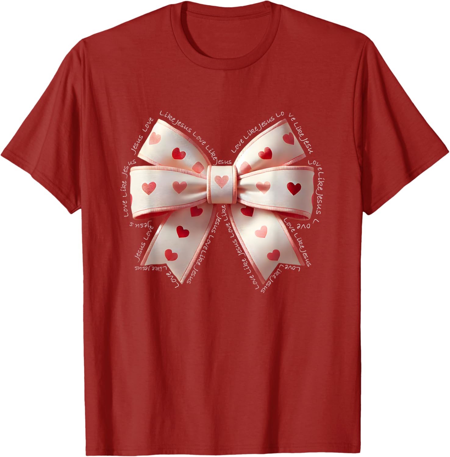 Jesus Valentine's Day Coquette Bow Tee Love Like Jesus T-Shirt for Kids - 17