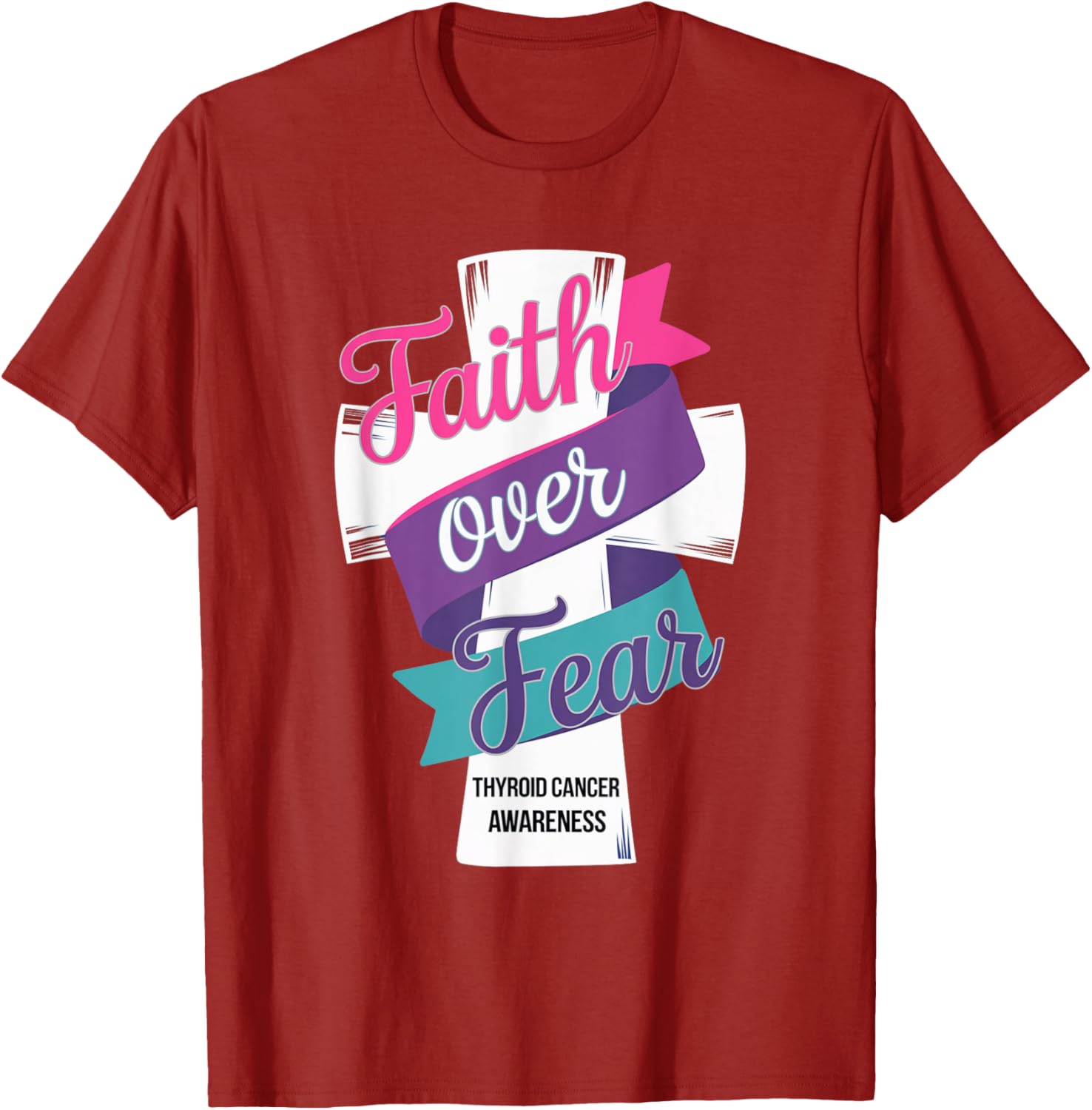 Faith Over Fear Thyroid Cancer Awareness T-Shirt for Hopeful Support - 16