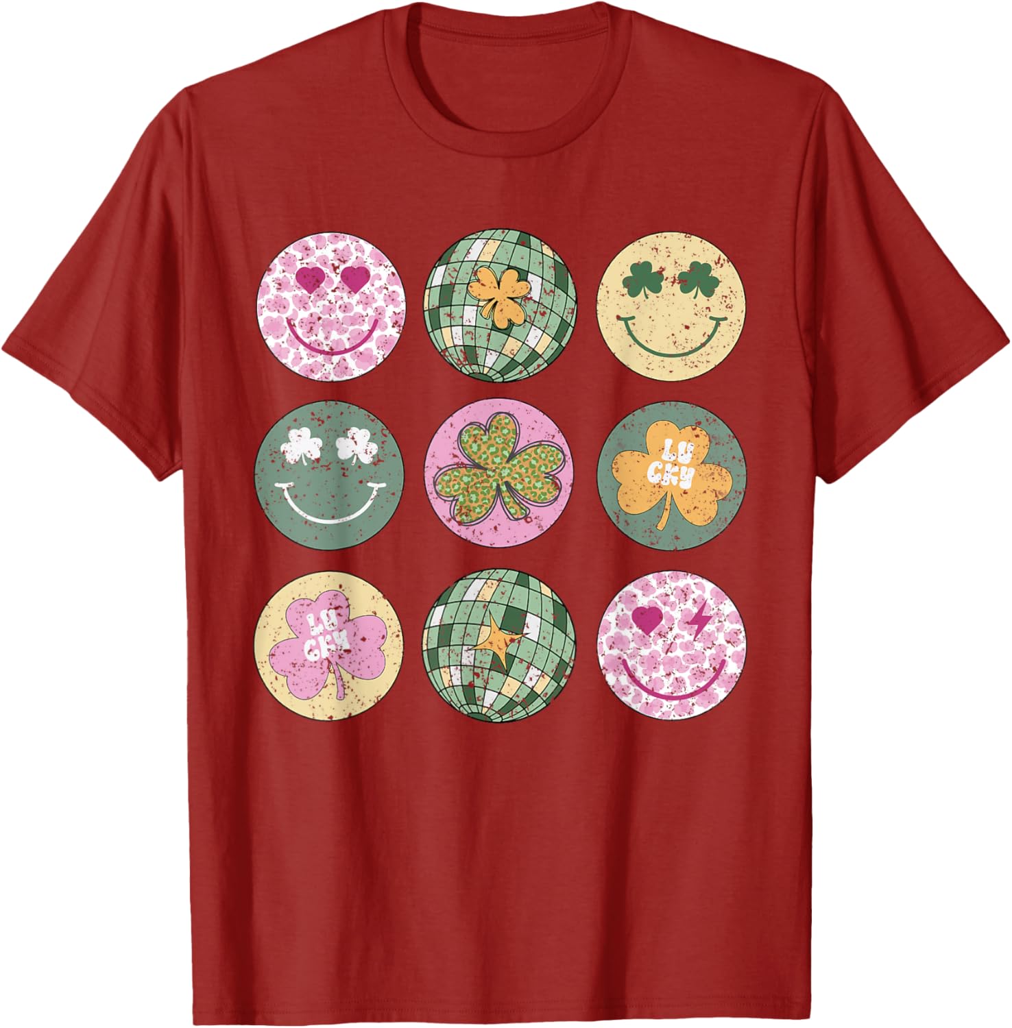 Shamrock Smile Face Disco Ball T-Shirt for Retro St Patricks Day Fun - 16