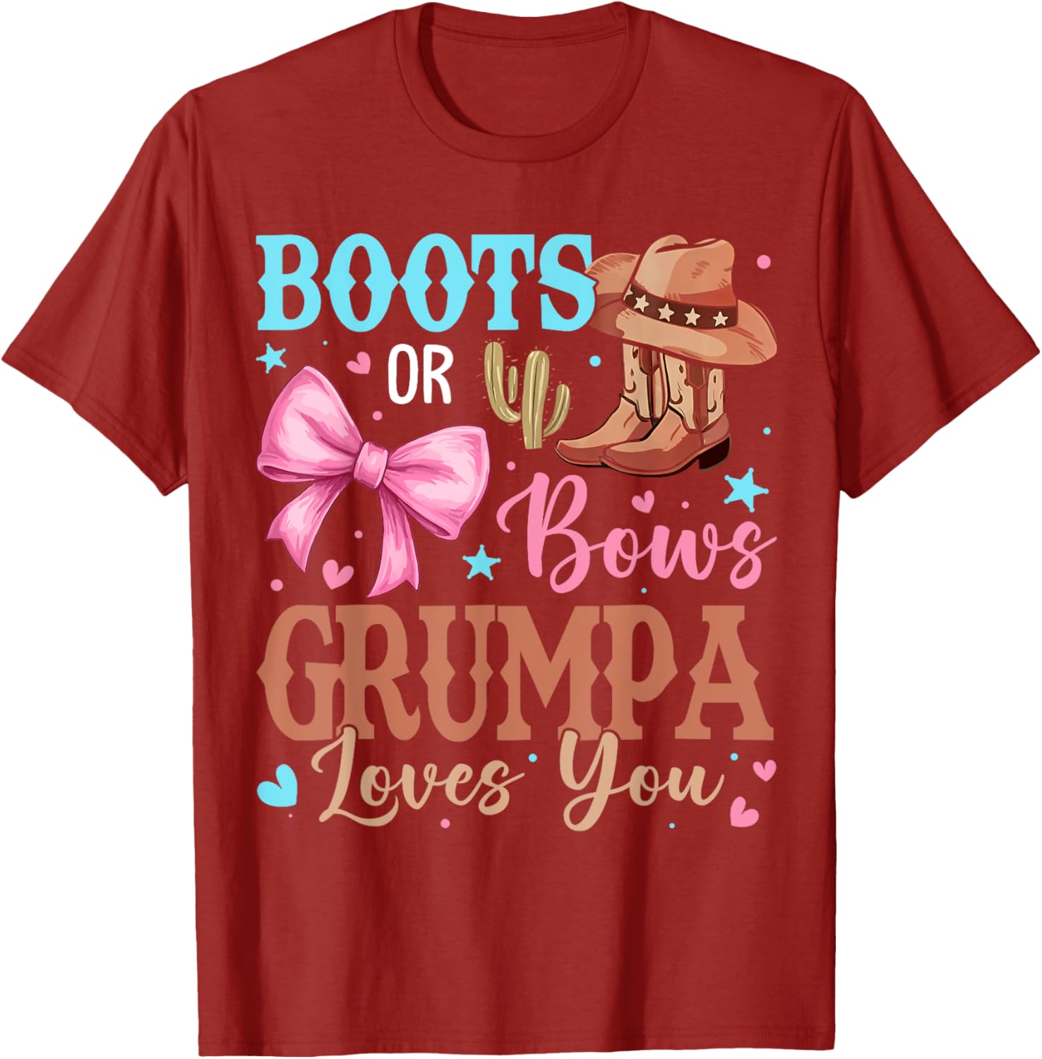 Cute Grumpa Loves You T-Shirt for Boots or Bows Gender Reveal Fun - 3
