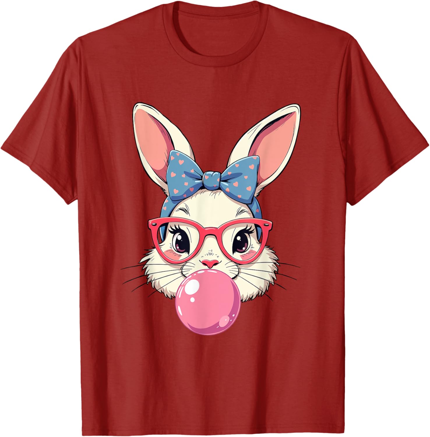 Cute Bunny Face T-Shirt with Heart Glasses and Bandana for Easter Fun - 20