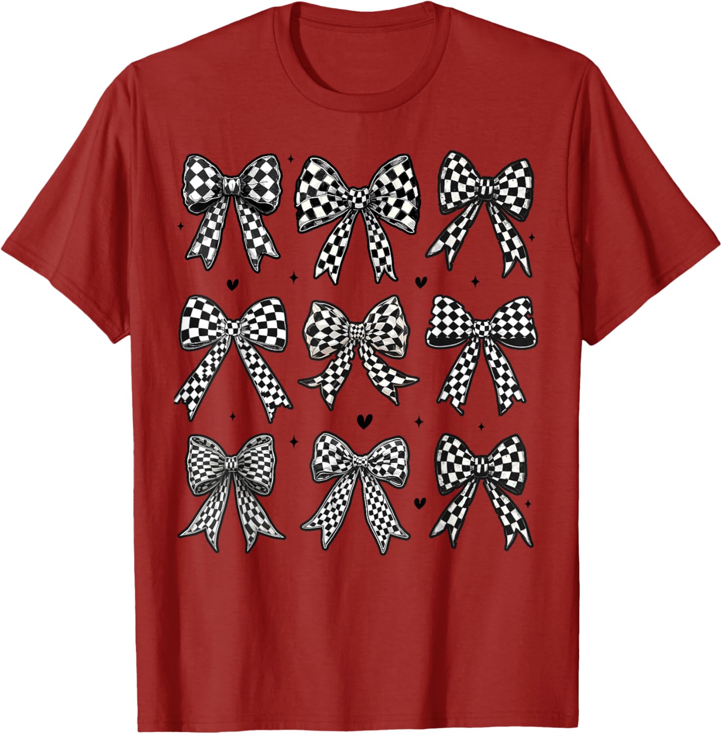 Checkered Bow Flag Racing T-Shirt for Women - Cute Coquette Style - 7