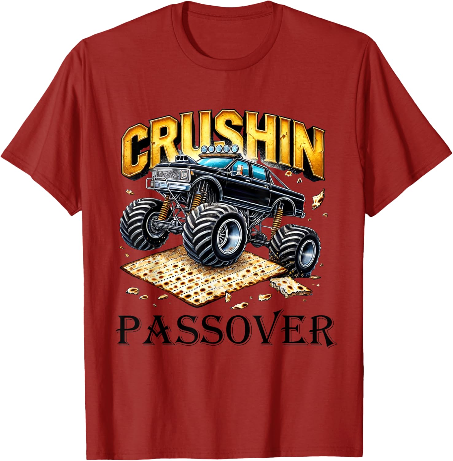 Funny Crushin' Passover Monster Truck Matzah T-Shirt for Celebrations - 18