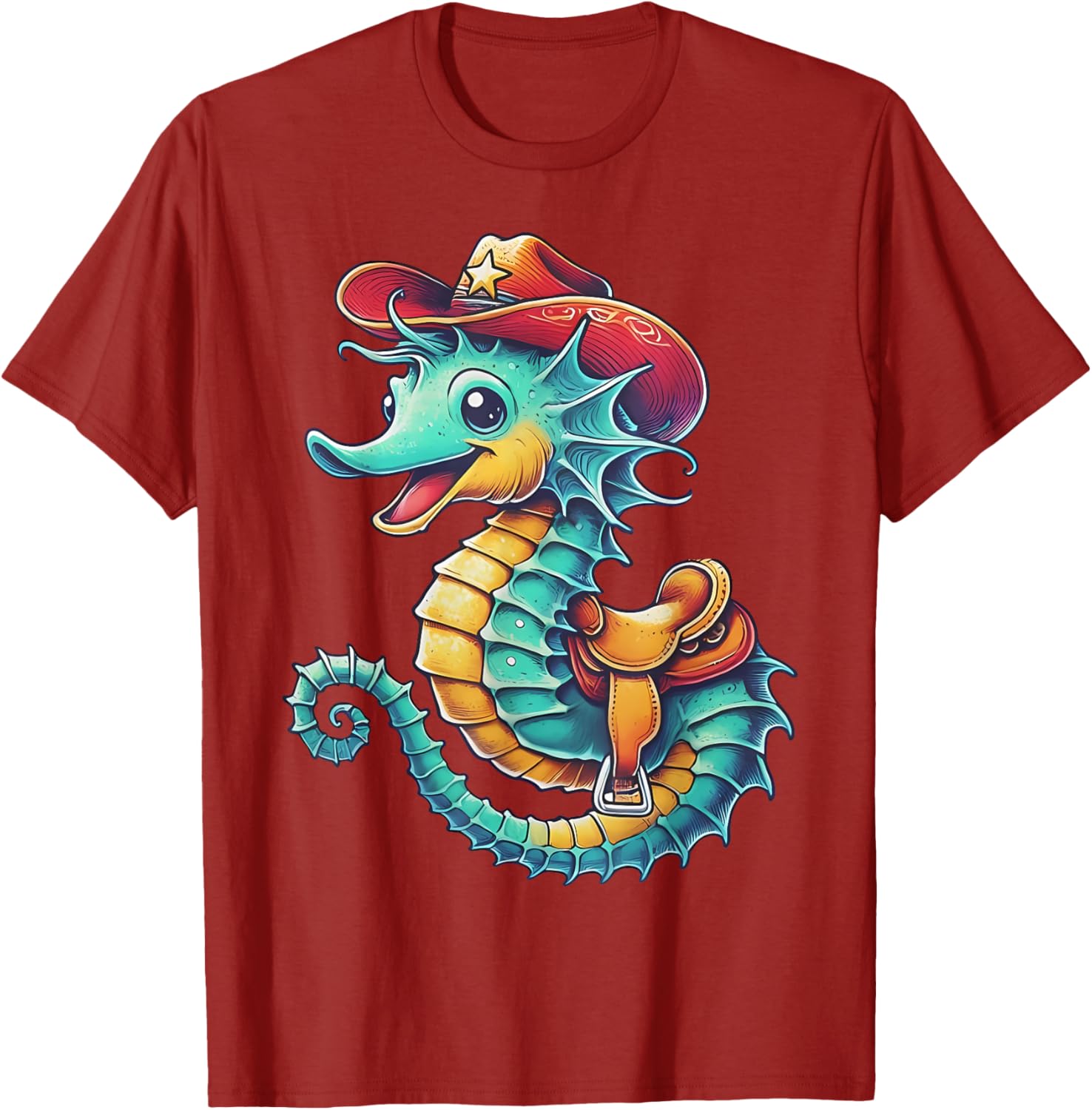 Colorful Cowboy Seahorse Ocean Rodeo T-Shirt for Fun Sea Adventures - 16