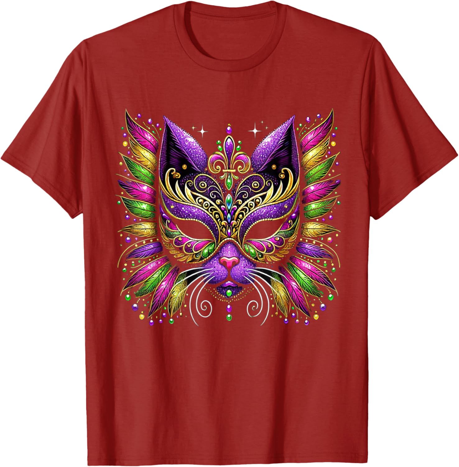 Mardi Gras Cat Mask T-Shirt for Women and Kids Perfect for 2025 Celebrations - 22