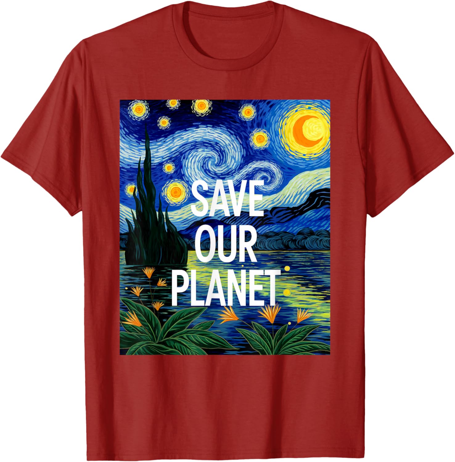Save Our Planet Starry Night Nature Art T-Shirt for Eco Activists - 12