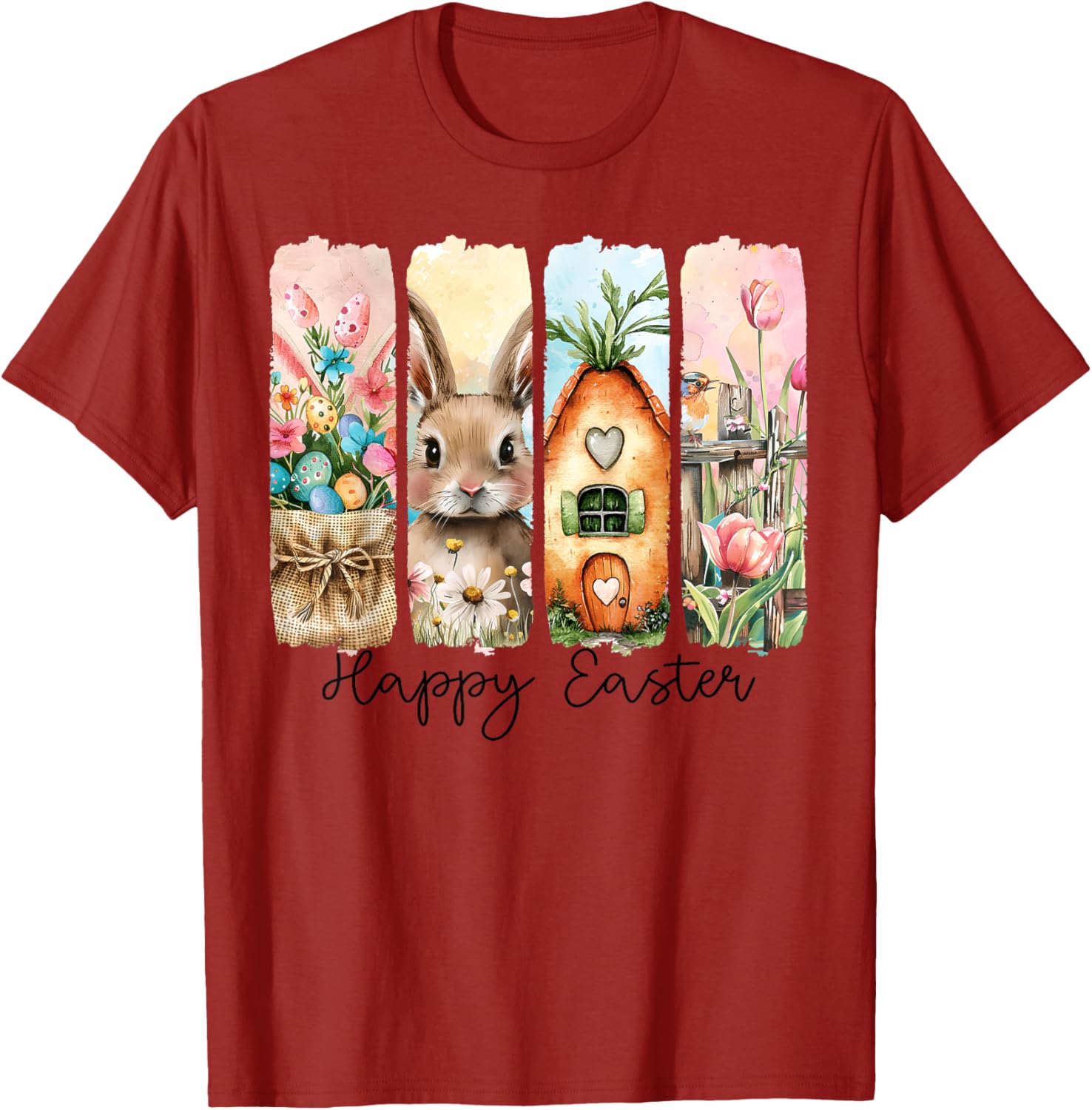 Retro Bunny Easter T-Shirt with Floral Eggs for Spring Celebrations - 20